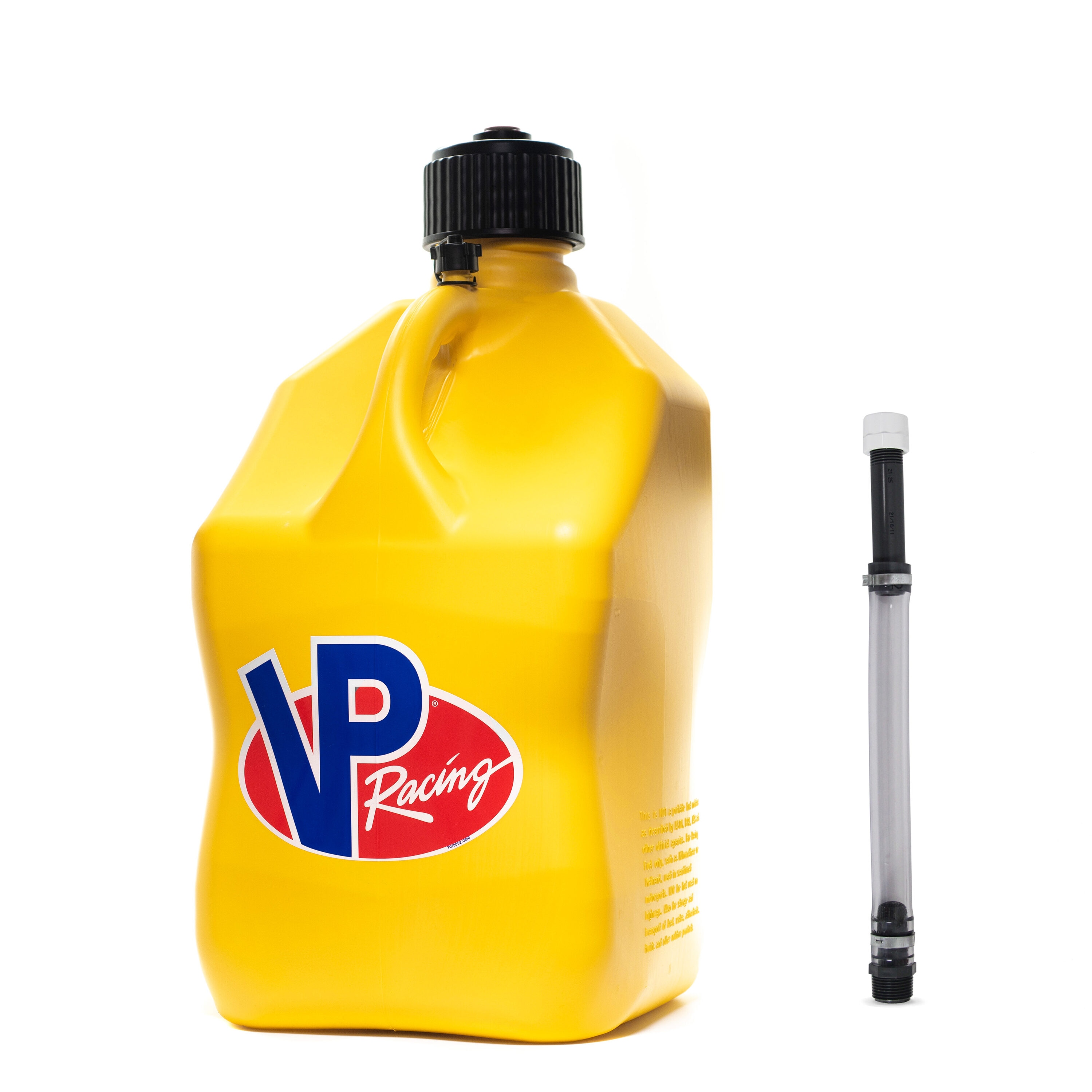 Bidón utilitario de 5.5 galones de VP Racing Fuels Yellow con manguera de lujo