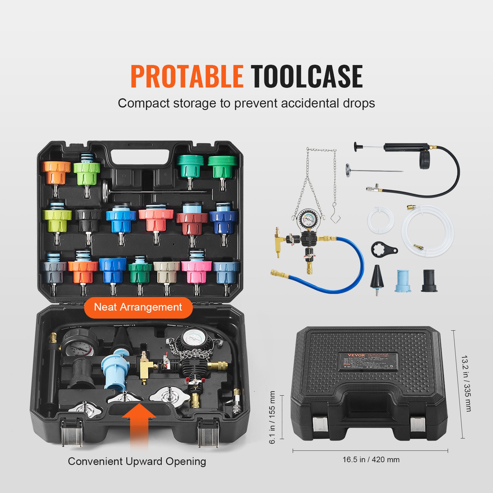Kit de Prueba de Presión Universal para Radiador VEVOR de 28 piezas, Kit de Prueba de Presión de Refrigerante con Bomba Manual y Tapas de Prueba codificadas por Color, Kit de Recarga de Vacío de Refrigerante para Sistemas de Enfriamiento de Autos, Motocicletas y Camiones SRQLQYYLCSY29E5NUV0.