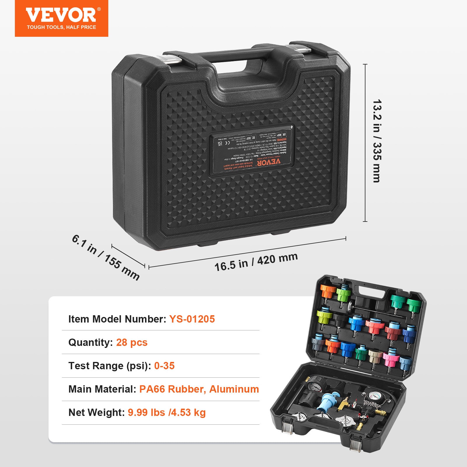 Kit de Prueba de Presión Universal para Radiador VEVOR de 28 piezas, Kit de Prueba de Presión de Refrigerante con Bomba Manual y Tapas de Prueba codificadas por Color, Kit de Recarga de Vacío de Refrigerante para Sistemas de Enfriamiento de Autos, Motocicletas y Camiones SRQLQYYLCSY29E5NUV0.
