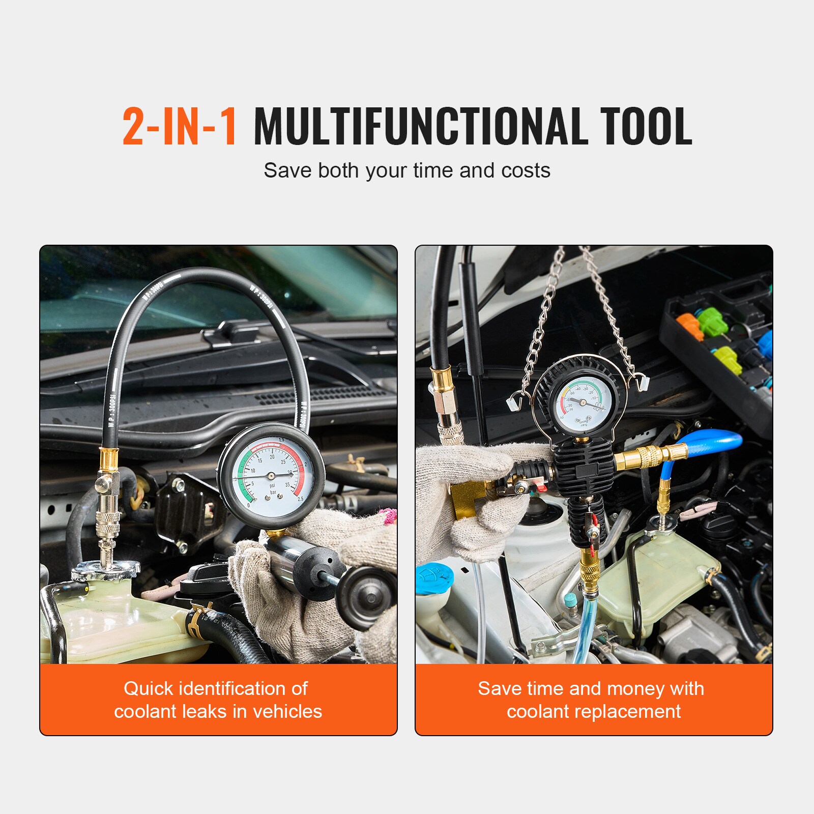 Kit de Prueba de Presión Universal para Radiador VEVOR de 28 piezas, Kit de Prueba de Presión de Refrigerante con Bomba Manual y Tapas de Prueba codificadas por Color, Kit de Recarga de Vacío de Refrigerante para Sistemas de Enfriamiento de Autos, Motocicletas y Camiones SRQLQYYLCSY29E5NUV0.