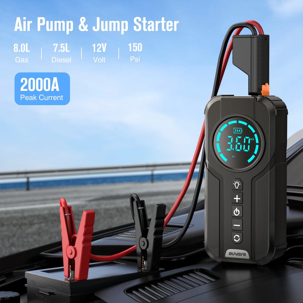 Arrancador de Batería Portátil de Coche de 2000 Amperes y 12 Volts con Pantalla Digital 3 en 1 Phivve JS23-007