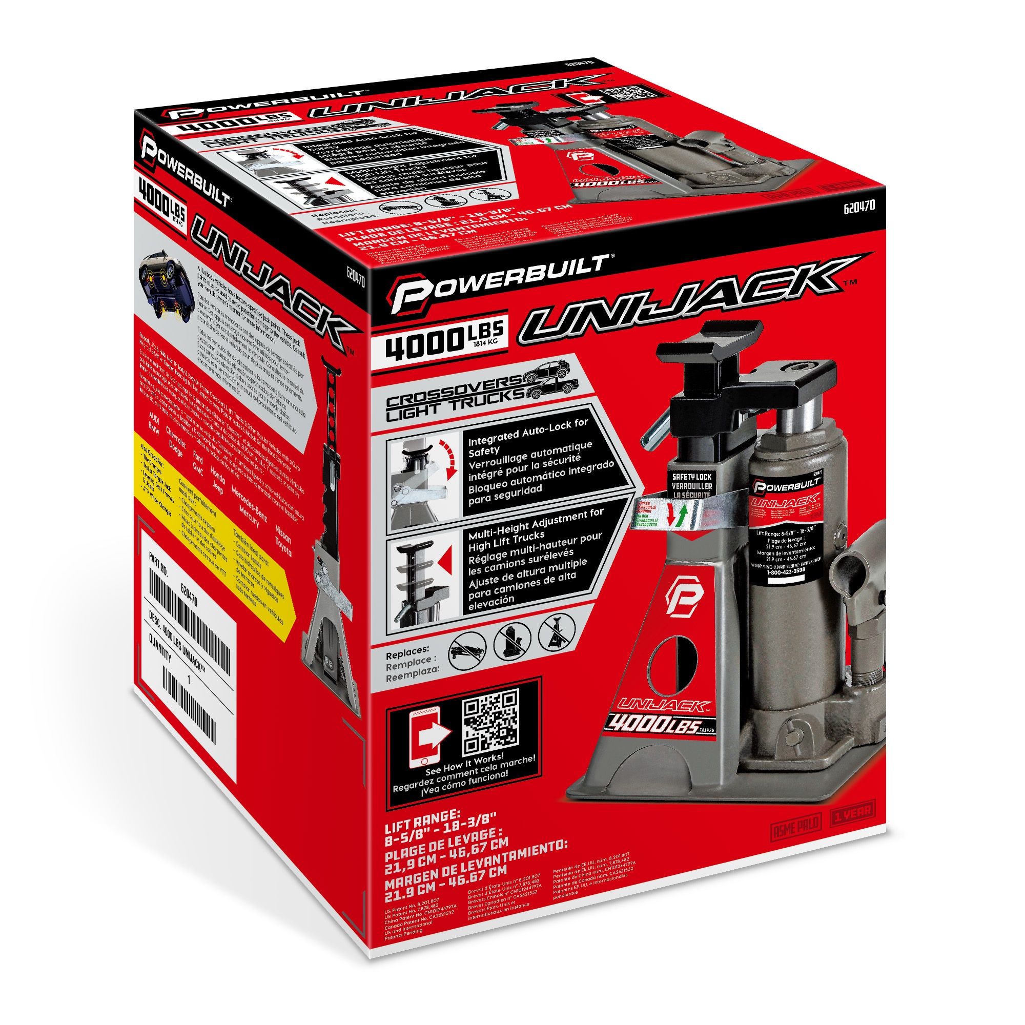 Gato hidráulico eléctrico de acero gris de 2 toneladas Powerbuilt 620470