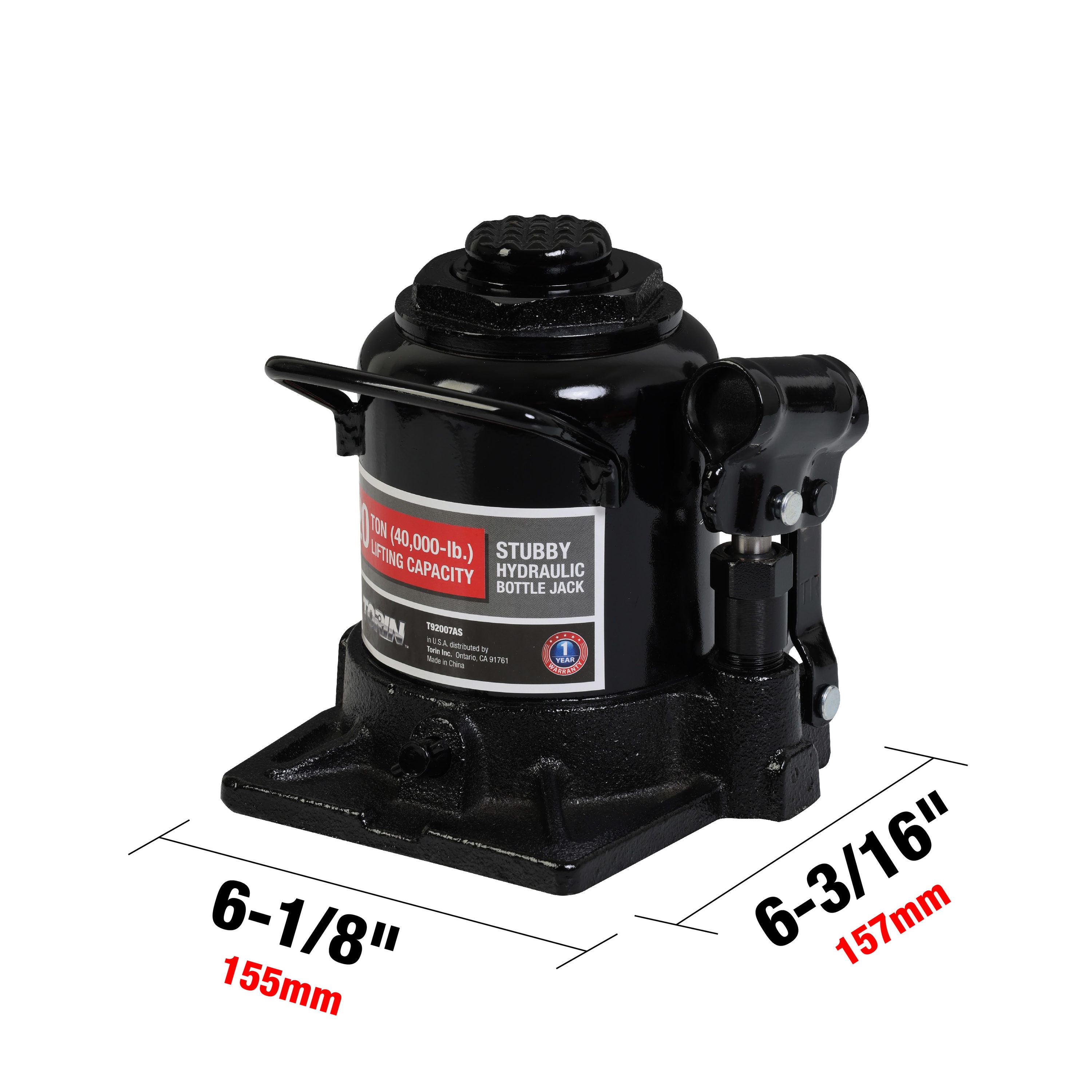 Gato hidráulico de botella Torin Black de acero de 20 toneladas T92007AS