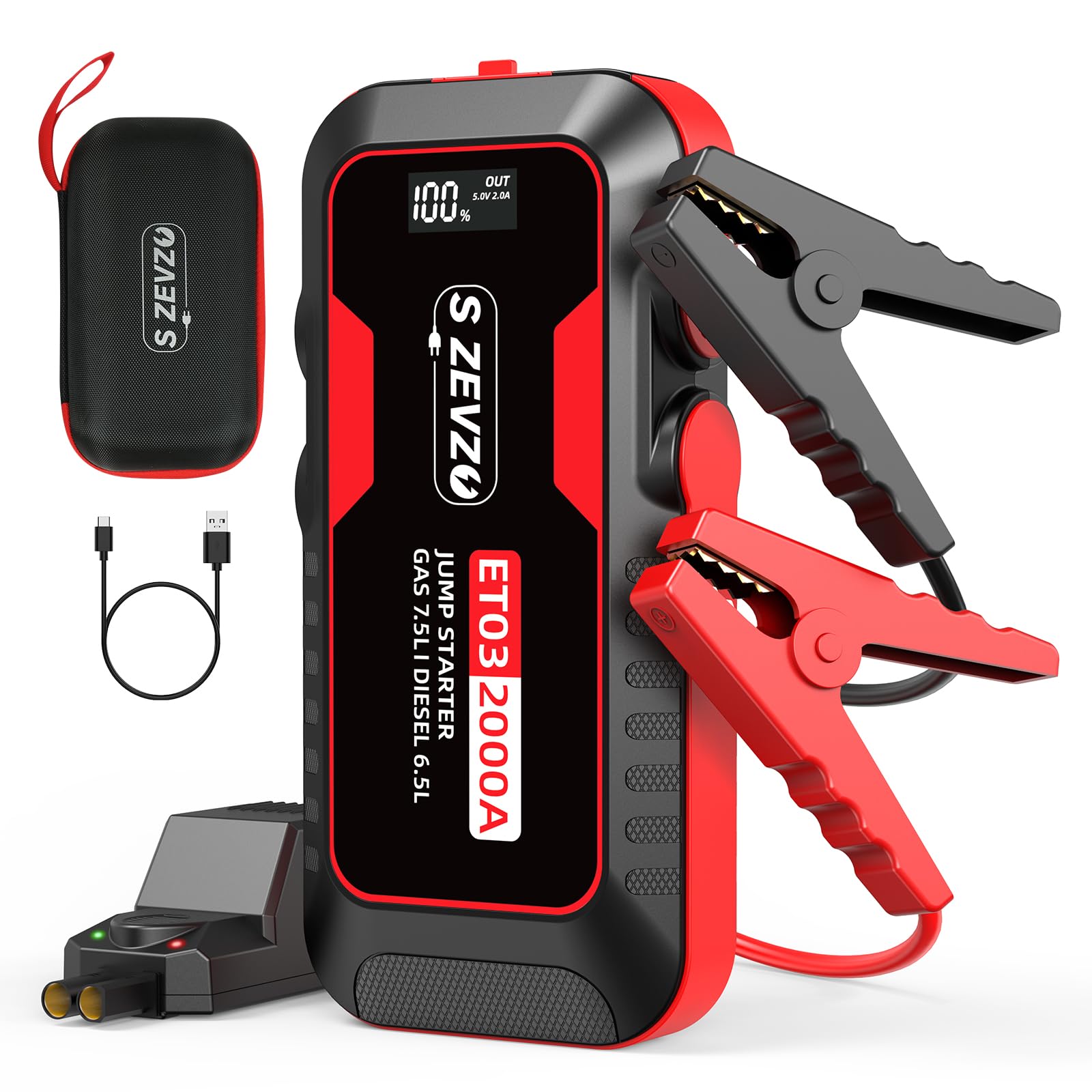 Arrancador de batería portátil de coche de 12 voltios con pantalla digital - Phivve 2000 -Amp JS23-003