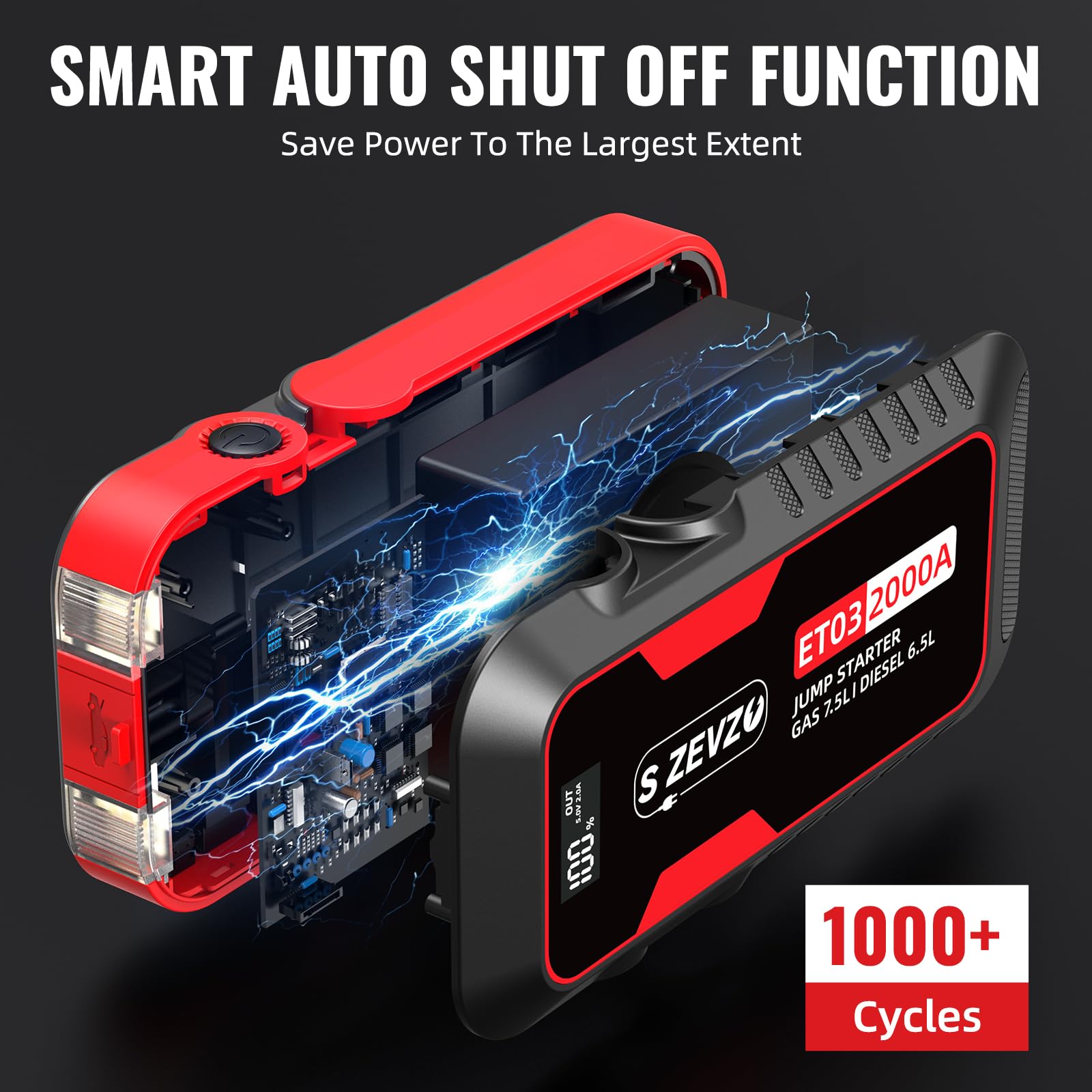Arrancador de batería portátil de coche de 12 voltios con pantalla digital - Phivve 2000 -Amp JS23-003
