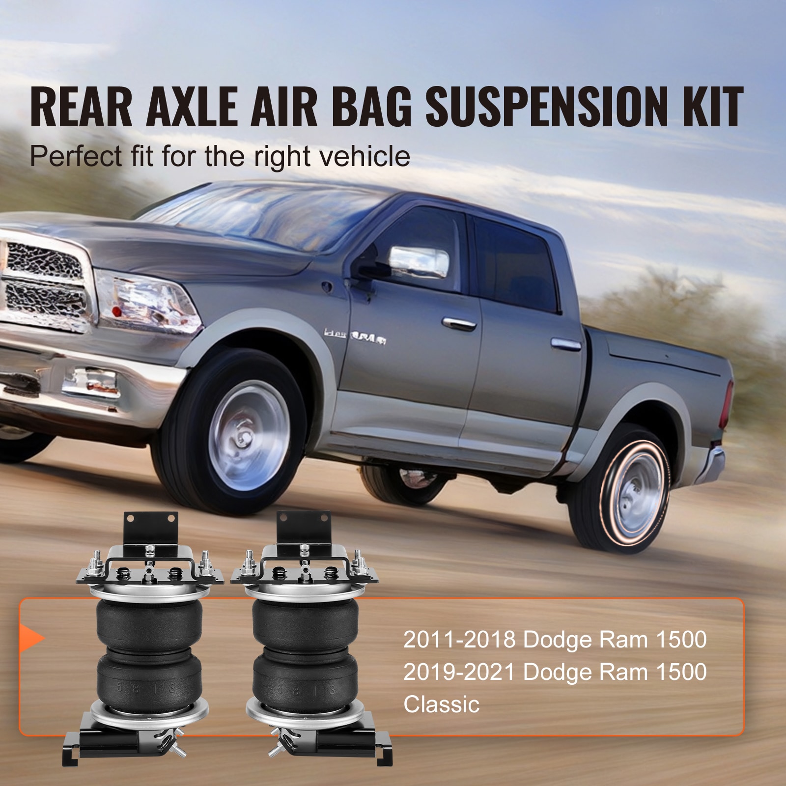Kit de suspensión de bolsa de aire VEVOR, Kit de bolsa de suspensión de resortes de aire compatible con Dodge Ram 1500 de 2011 a 2018, Dodge Ram 1500 Classic de 2019 a 2021, 5000 libras de carga, 5 a 100 PSI