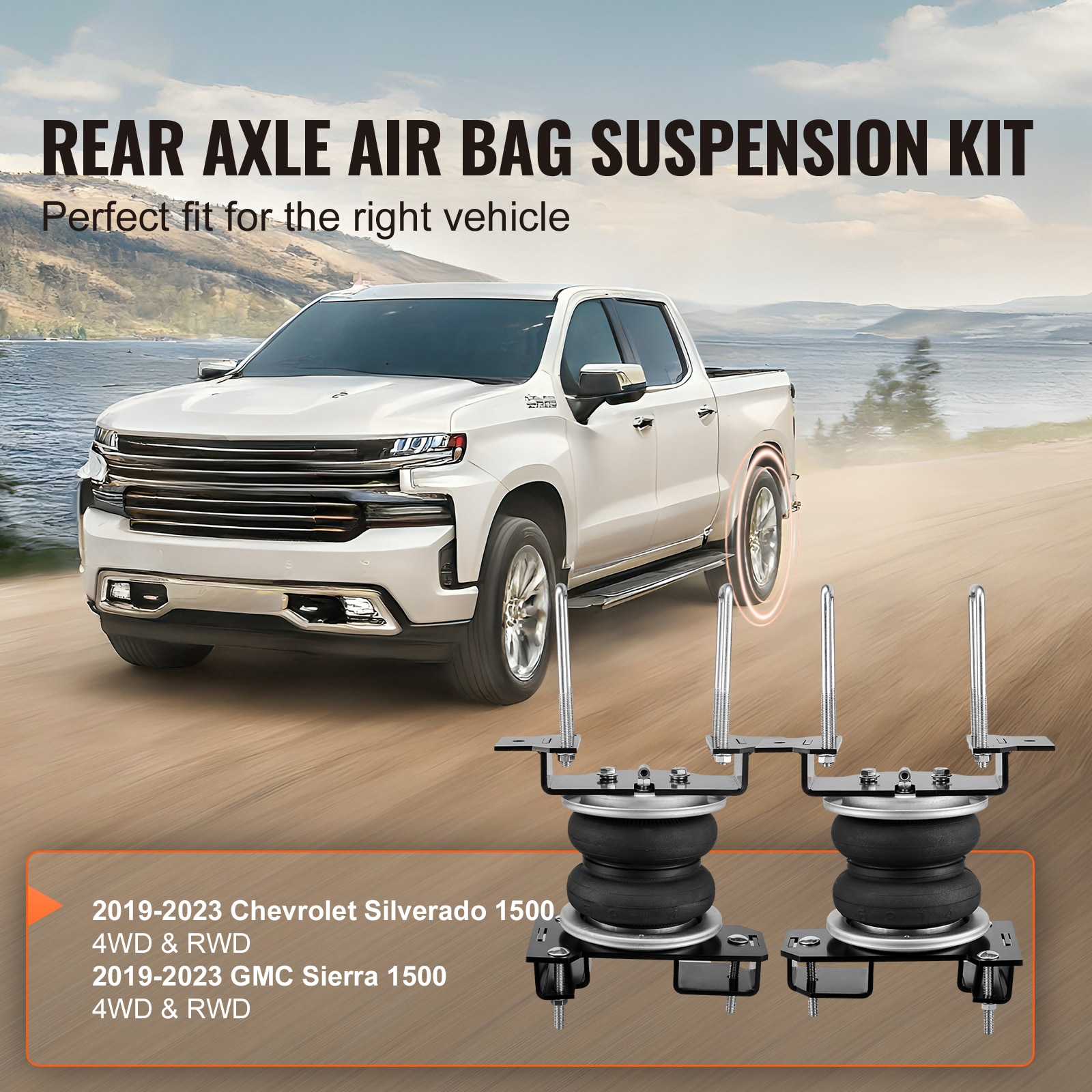 Kit de suspensión de bolsa de aire VEVOR, Kit de bolsa de suspensión de resortes de aire compatible con Chevrolet Silverado 1500 y GMC Sierra 1500 4WD RWD 2019-2023, Carga de 5000 lbs, 5 a 100 PSI AQQNXJTJ5000BEBQ7V0