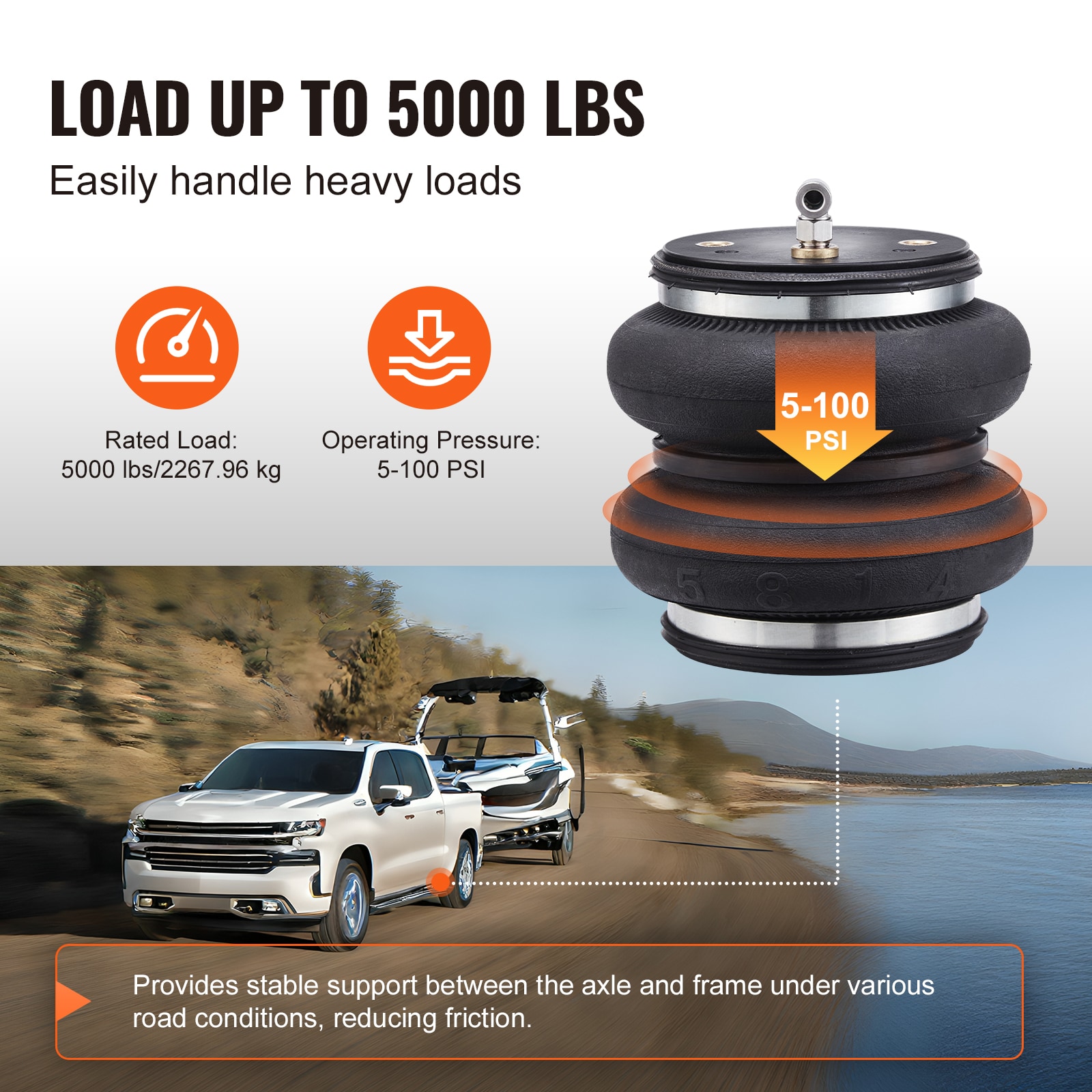 Kit de suspensión de bolsa de aire VEVOR, Kit de bolsa de suspensión de resortes de aire compatible con Chevrolet Silverado 1500 y GMC Sierra 1500 4WD RWD 2019-2023, Carga de 5000 lbs, 5 a 100 PSI AQQNXJTJ5000BEBQ7V0