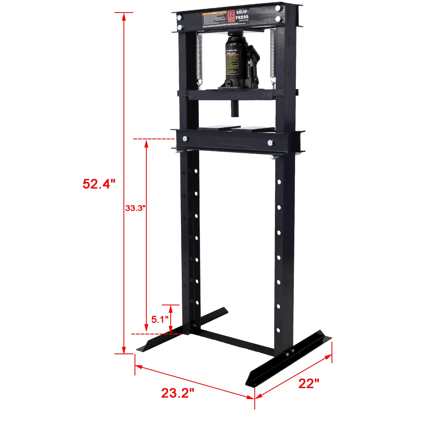 Prensa Hidráulica de Montaje en el Piso de 12 toneladas de Capacidad Maocao Hoom con Placas de Presión, Prensa de Piso de Garaje en Forma de H, Altura de Mesa de Trabajo Ajustable, Negro FZ-66968