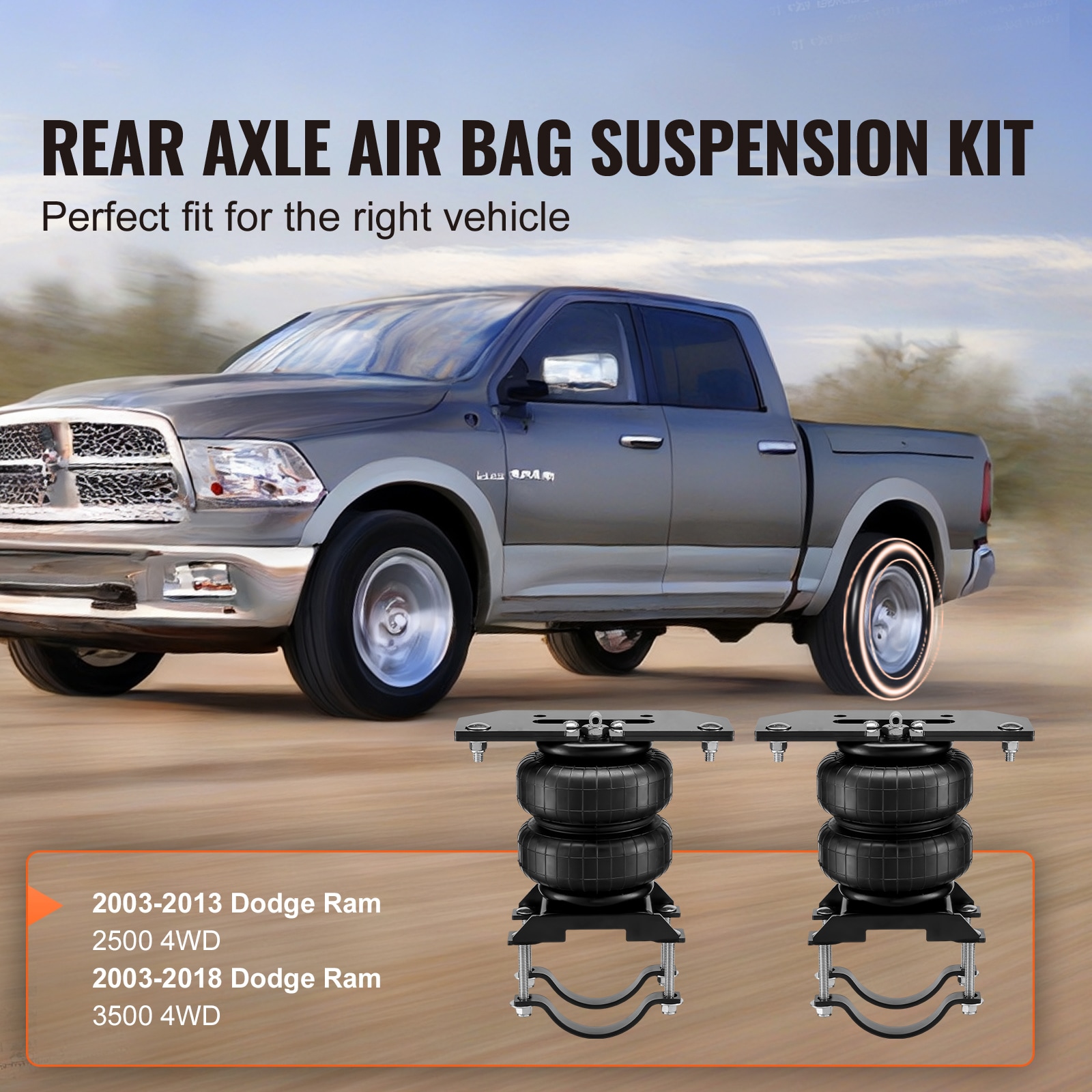 Kit de Suspensión de Bolsas de Aire VEVOR, Kit de Bolsas de Suspensión de Aire Compatible con Dodge Ram 2500 4WD 2003-2013, Dodge Ram 3500 4WD 2003-2018, Capacidad de Carga de 5000 lbs, Presión de 5 a 100 PSI