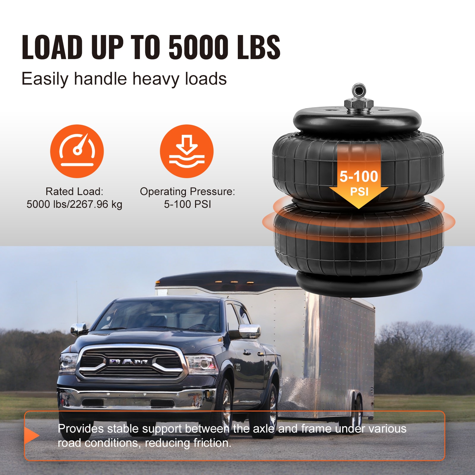 Kit de Suspensión de Bolsas de Aire VEVOR, Kit de Bolsas de Suspensión de Aire Compatible con Dodge Ram 2500 4WD 2003-2013, Dodge Ram 3500 4WD 2003-2018, Capacidad de Carga de 5000 lbs, Presión de 5 a 100 PSI