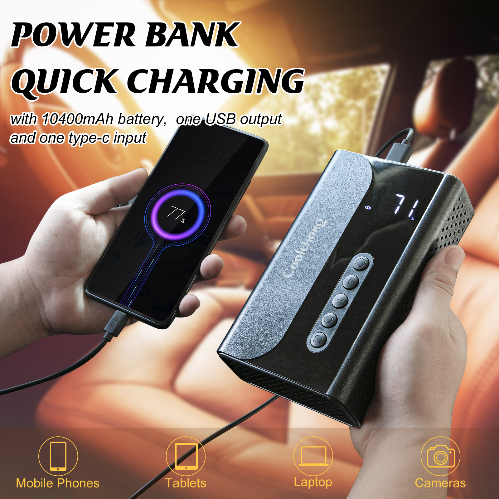 Arrancador de batería portátil de 1000 amperios y 12 voltios para auto con pantalla digital JS23-001