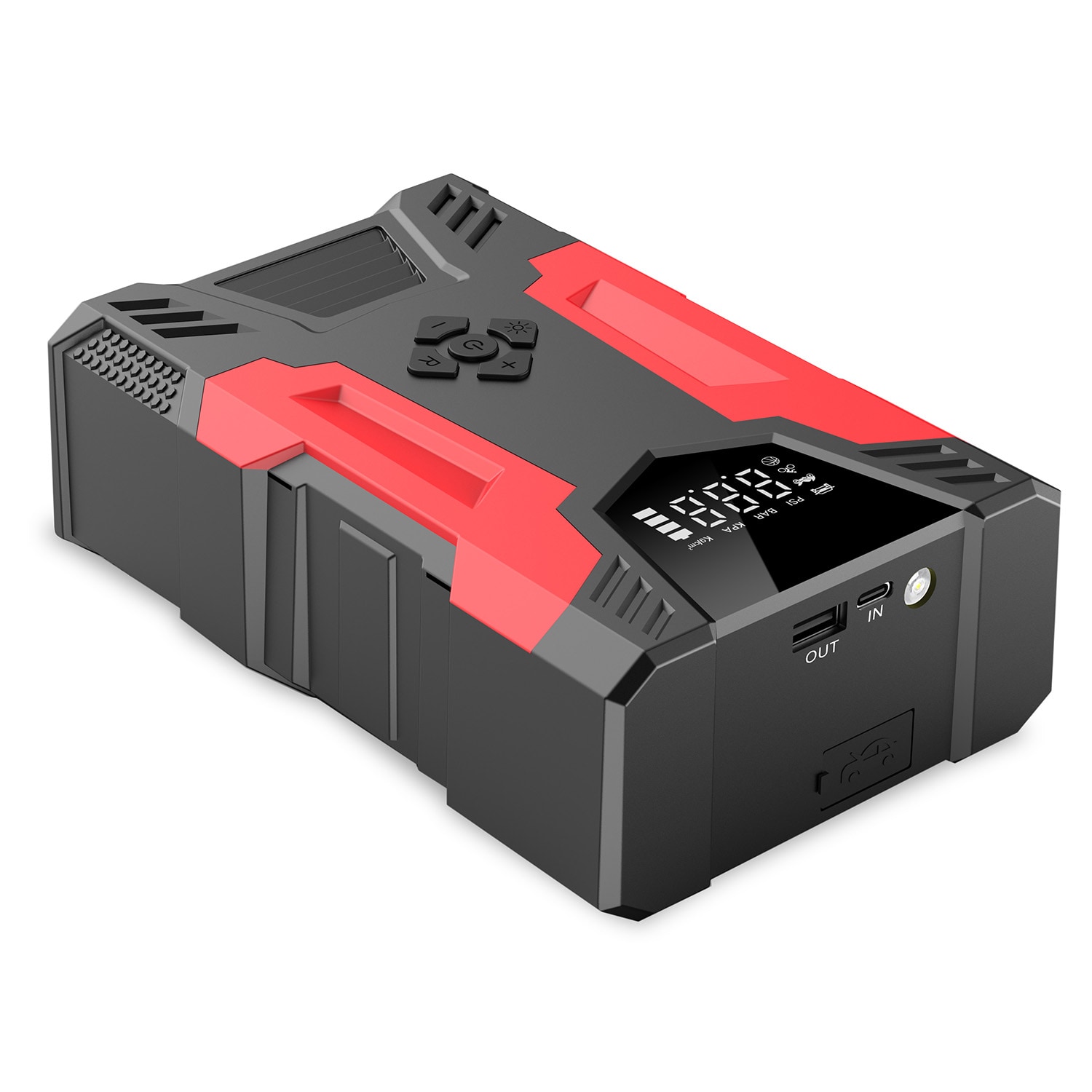Arrancador Digital con Compresor de Aire 3000 Amperios y 14.8 Voltios - Arrancador Portátil de Batería para Coche con Pantalla Digital A23
