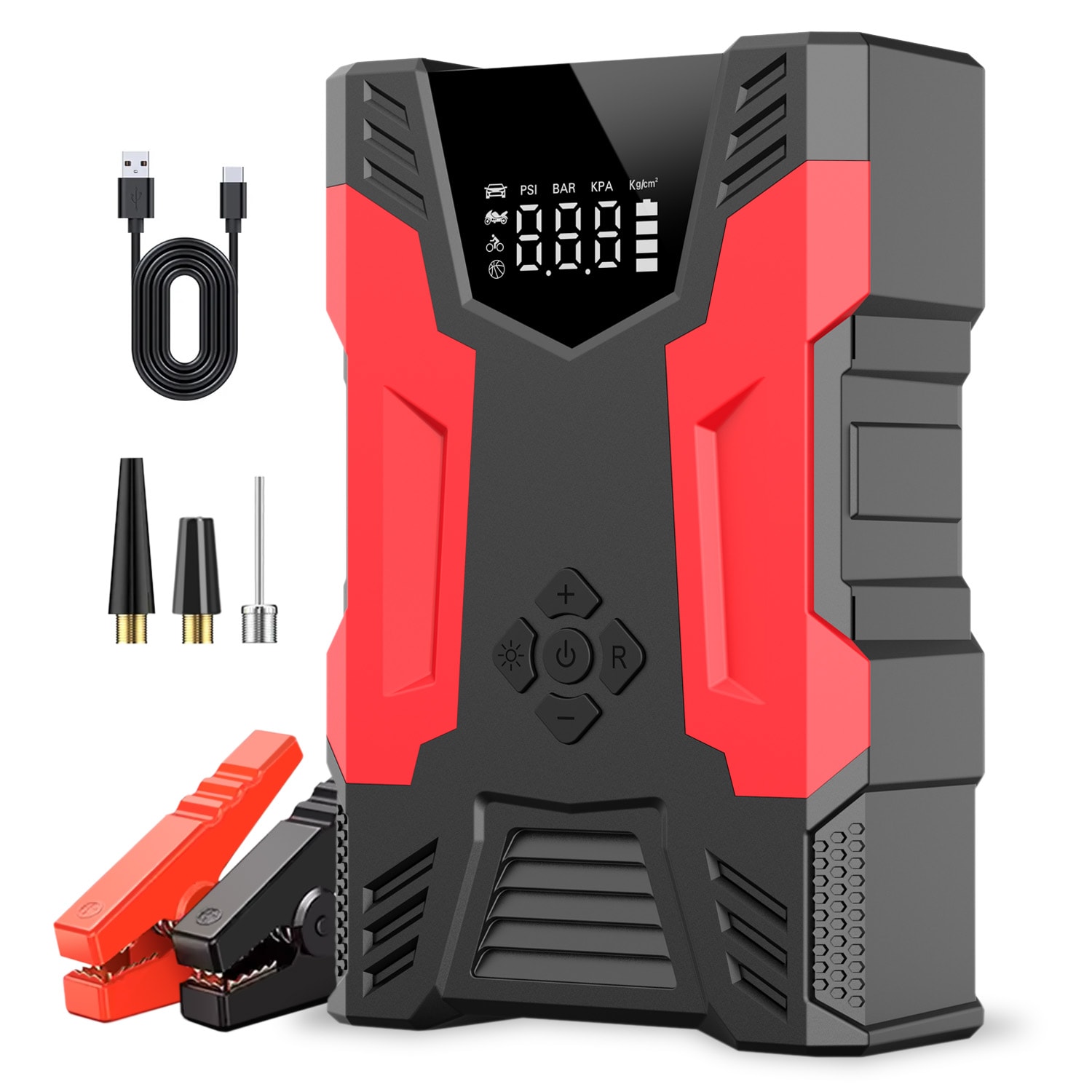 Arrancador Digital con Compresor de Aire 3000 Amperios y 14.8 Voltios - Arrancador Portátil de Batería para Coche con Pantalla Digital A23