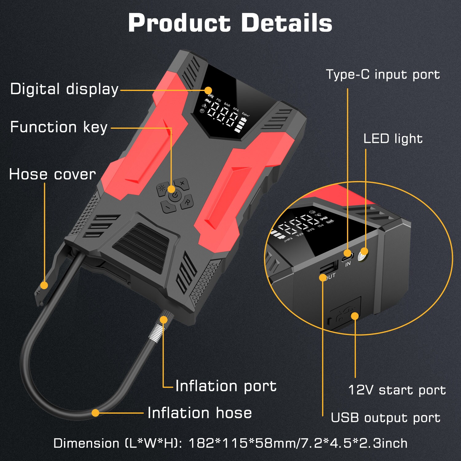 Arrancador Digital con Compresor de Aire 3000 Amperios y 14.8 Voltios - Arrancador Portátil de Batería para Coche con Pantalla Digital A23