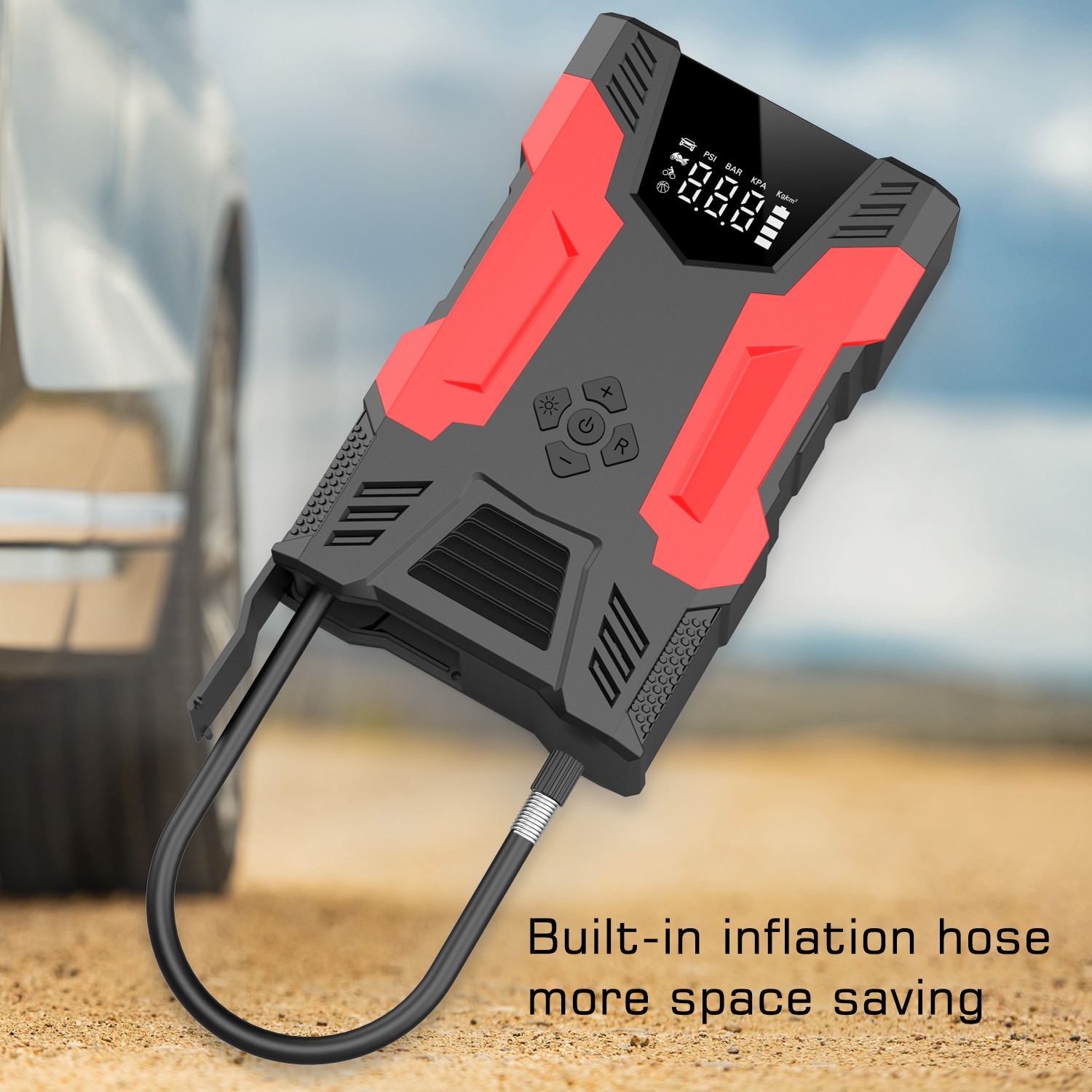 Arrancador Digital con Compresor de Aire 3000 Amperios y 14.8 Voltios - Arrancador Portátil de Batería para Coche con Pantalla Digital A23