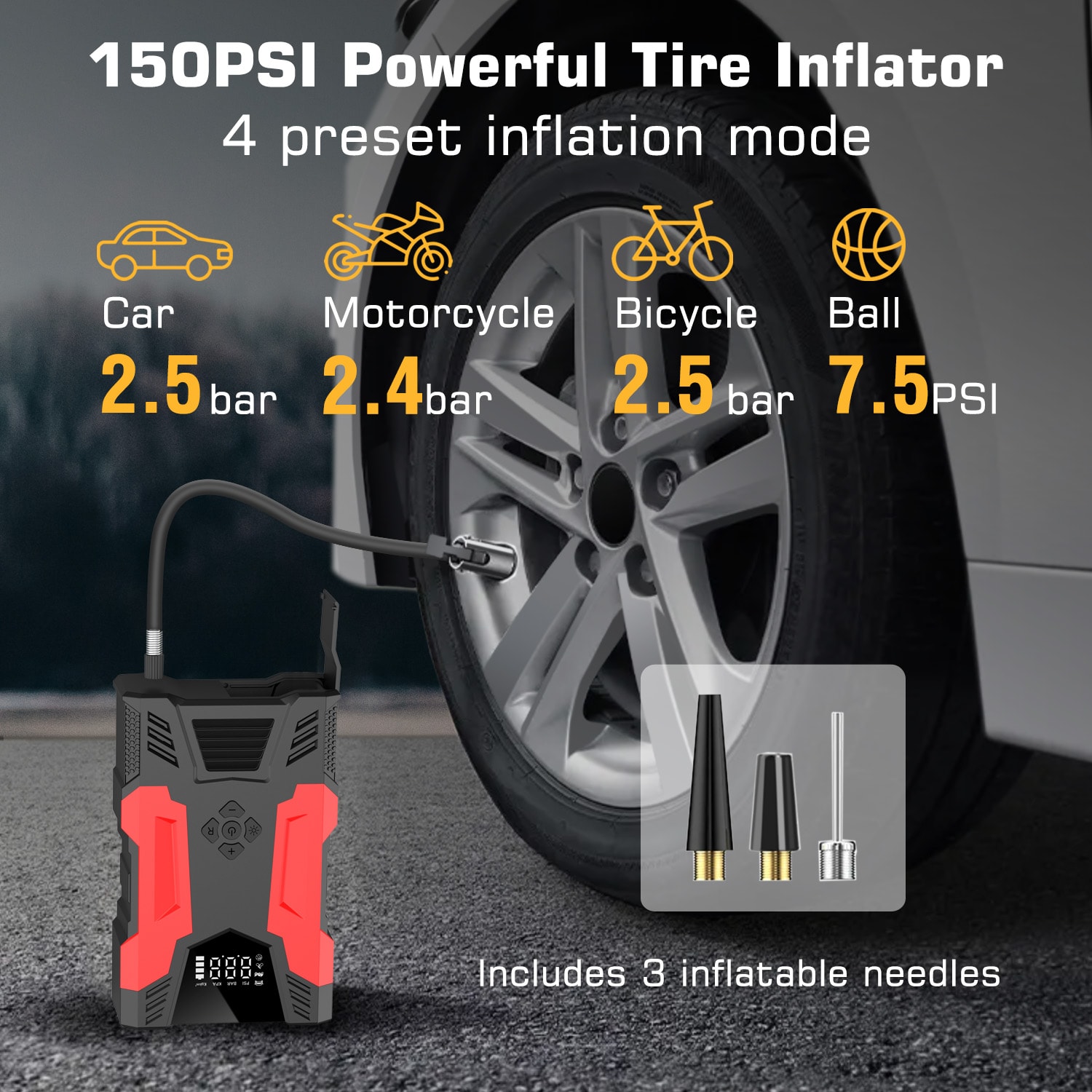 Arrancador Digital con Compresor de Aire 3000 Amperios y 14.8 Voltios - Arrancador Portátil de Batería para Coche con Pantalla Digital A23