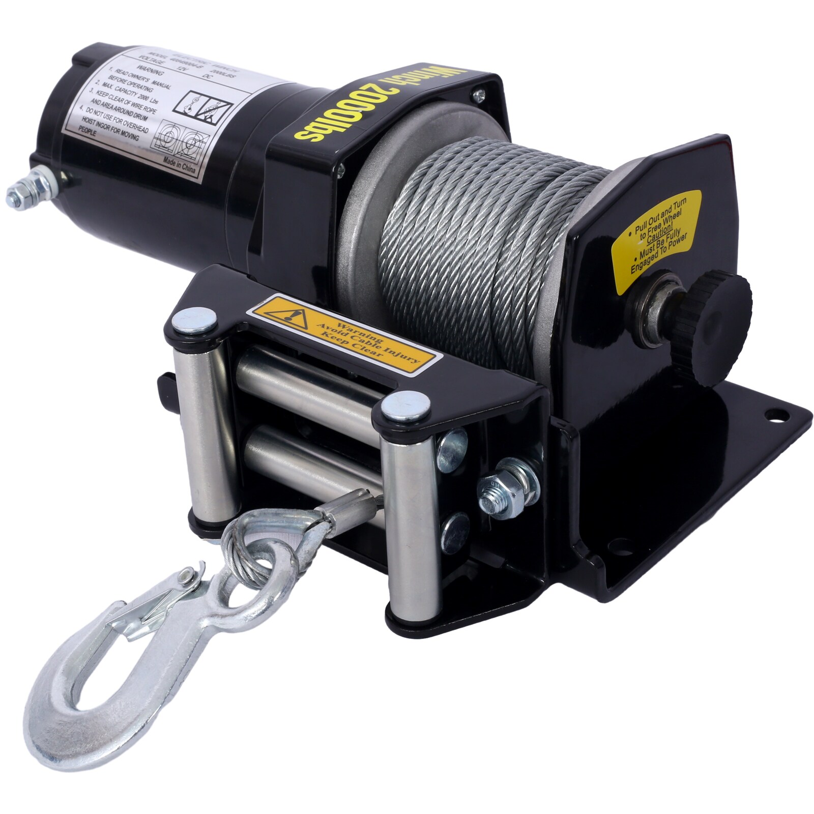 Malacate Eléctrico 12v 2000lb para ATV/UTV Siavonce Resistente al Agua con Cable de Acero, ideal para remolque de ATV UTV fuera de carretera.