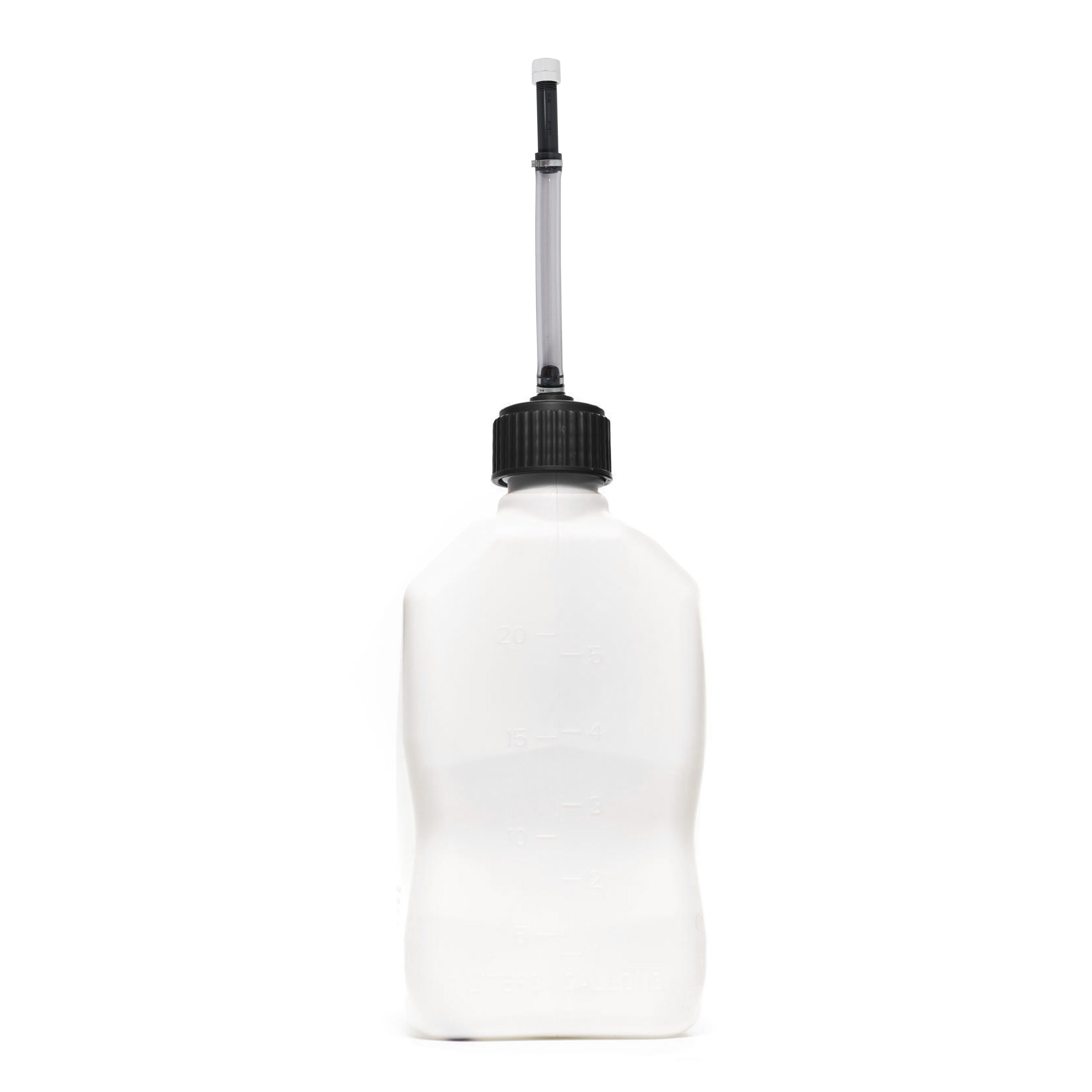 Bidón utilitario para deportes de motor VP Racing Fuels Blanco de 5.5 galones con manguera de lujo 3520-CA