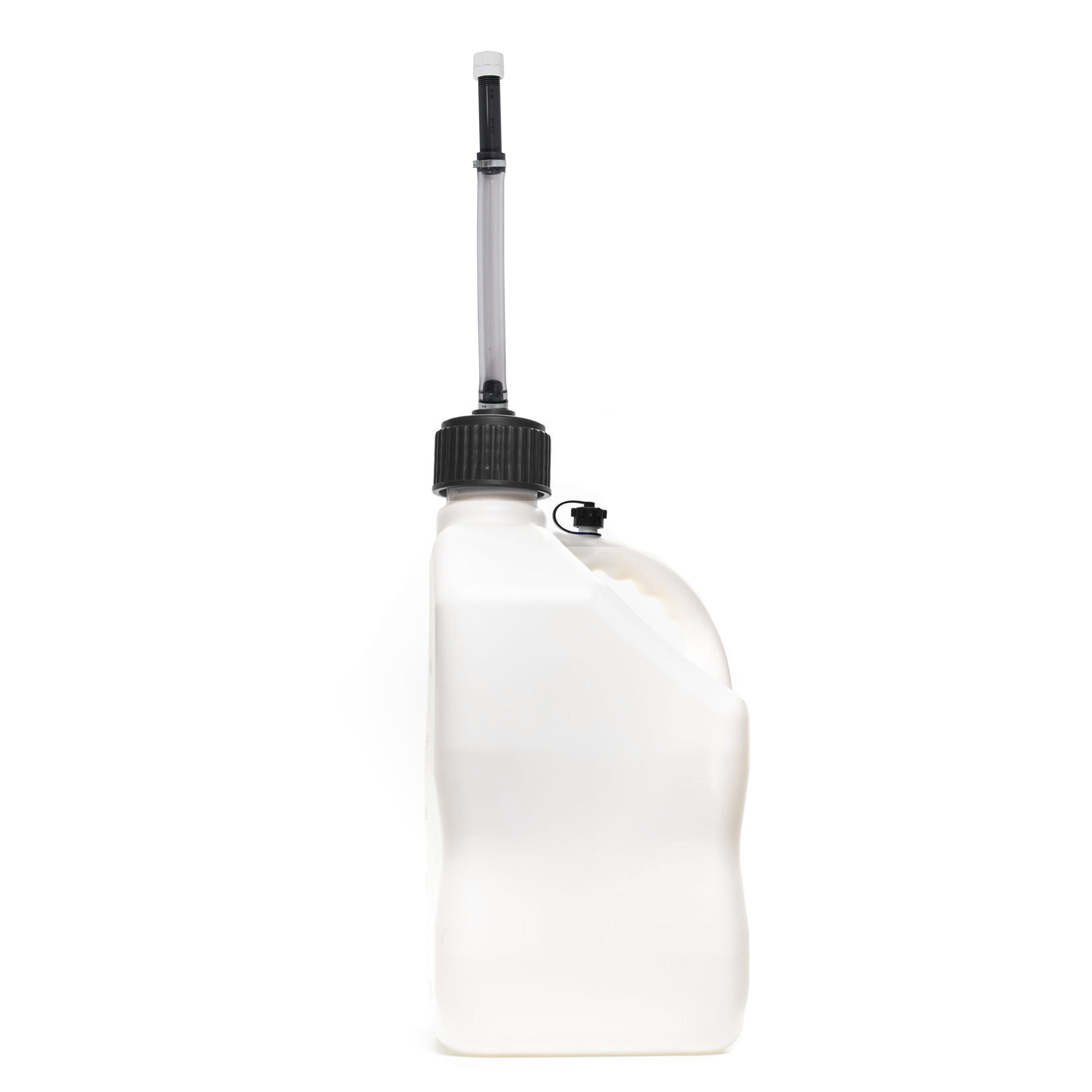Bidón utilitario para deportes de motor VP Racing Fuels Blanco de 5.5 galones con manguera de lujo 3520-CA