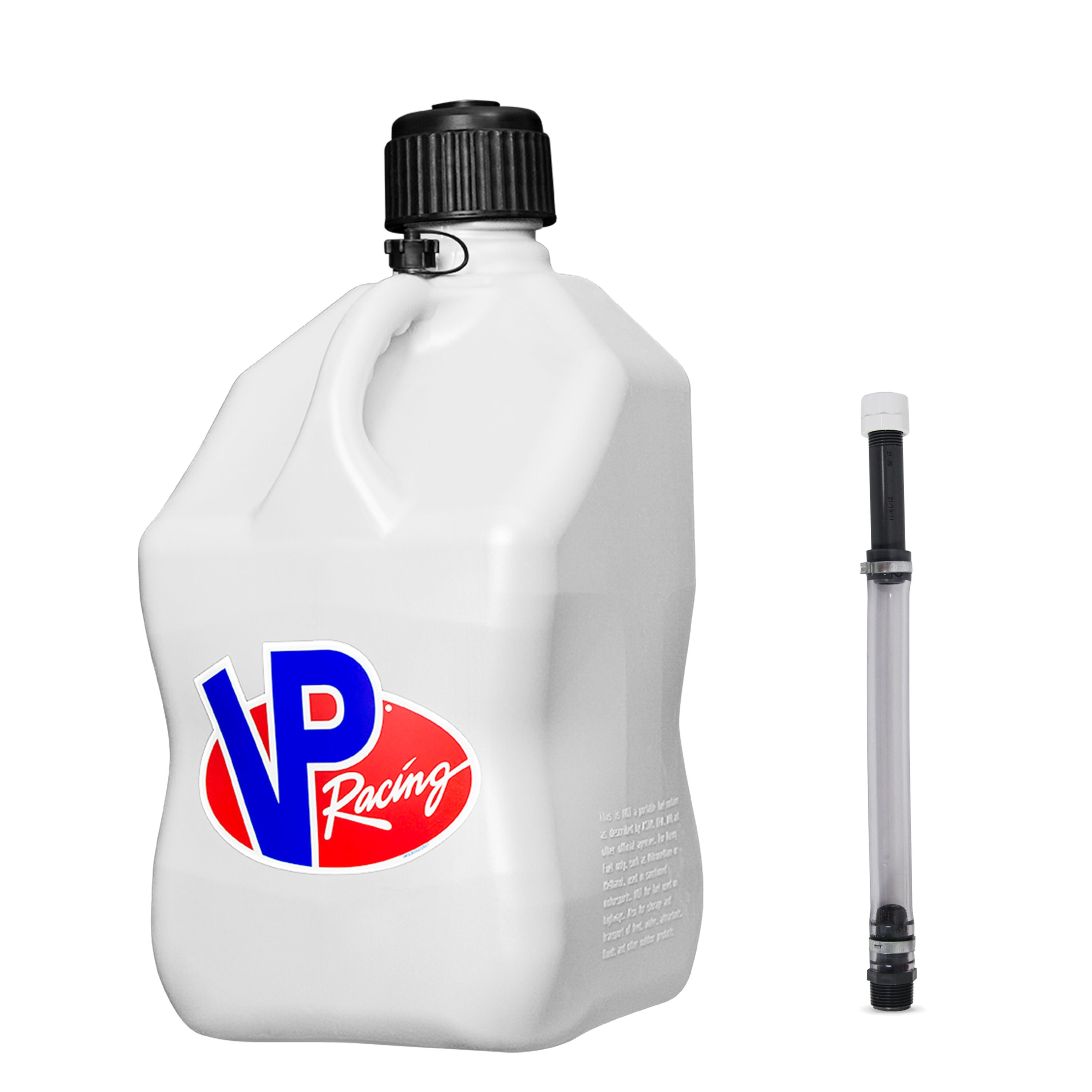 Bidón utilitario para deportes de motor VP Racing Fuels Blanco de 5.5 galones con manguera de lujo 3520-CA