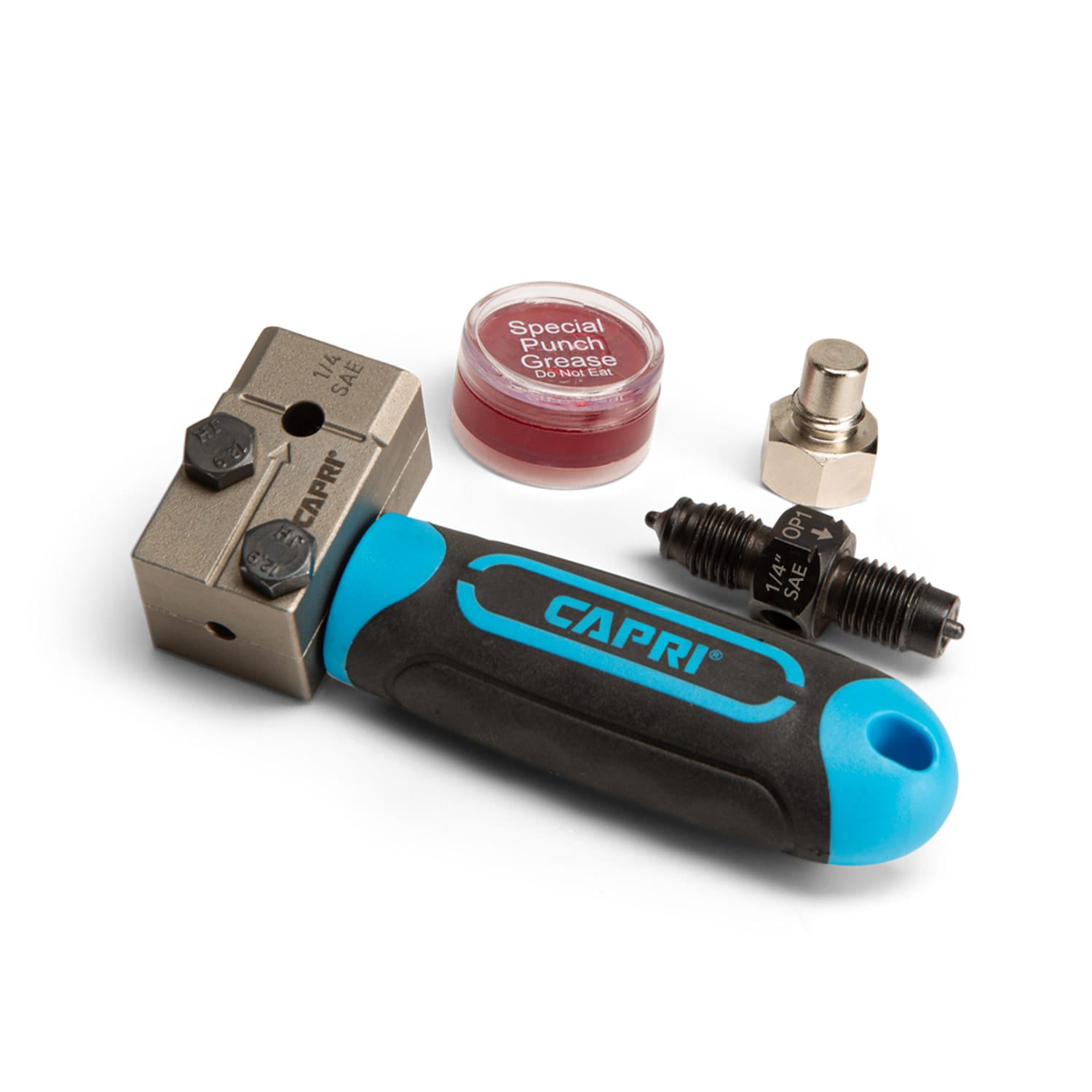 Kit de herramientas compactas para doble estirado de Capri Tools para tubería de 1/4 de pulgada, crea doble estirado SAE de 45 grados de alta calidad, portátil y fácil de usar CP21110-14