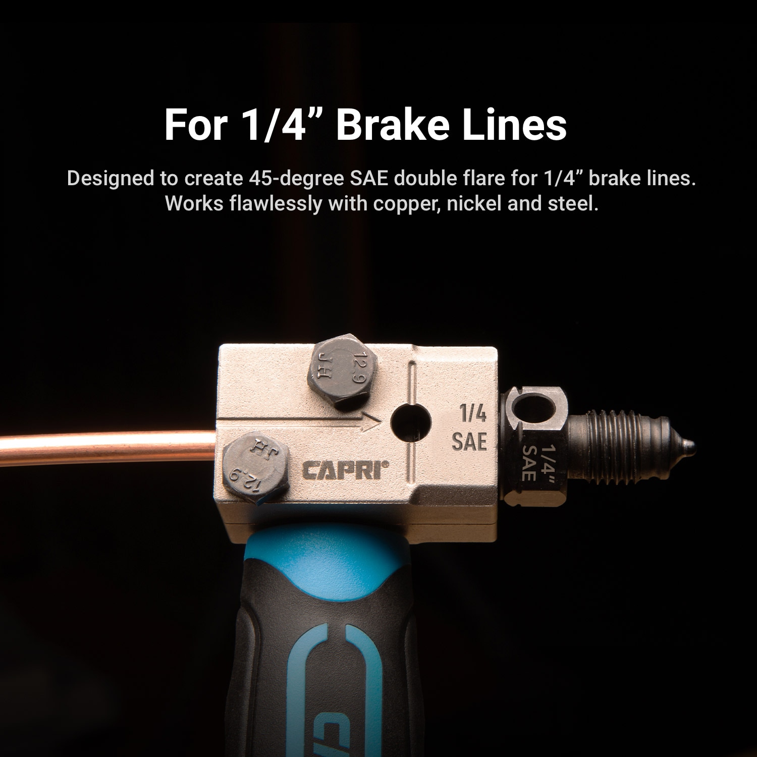 Kit de herramientas compactas para doble estirado de Capri Tools para tubería de 1/4 de pulgada, crea doble estirado SAE de 45 grados de alta calidad, portátil y fácil de usar CP21110-14