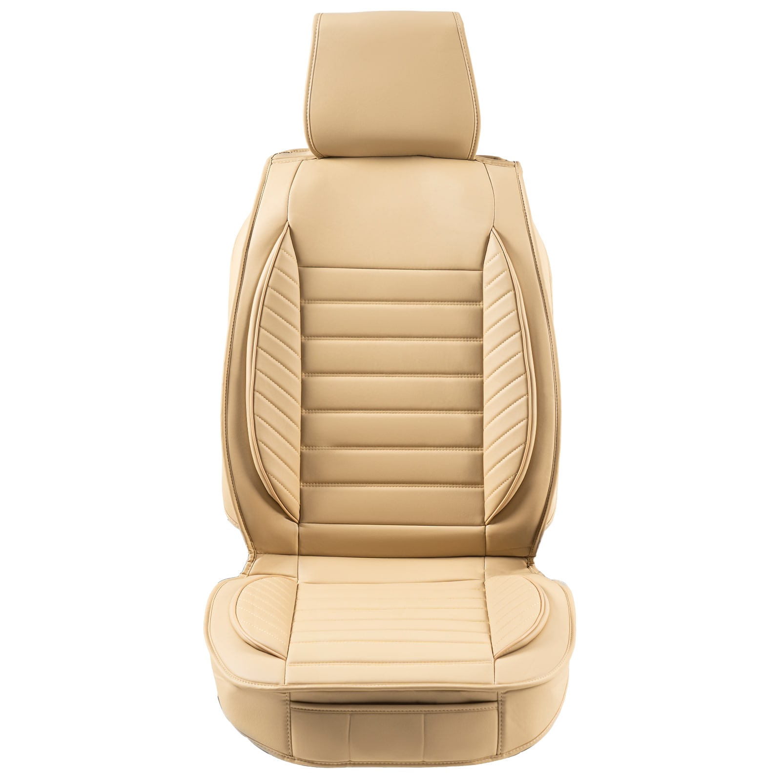 Cubiertas de Asientos para Automóvil, Cubiertas Universales para Asientos Delanteros, 2 piezas de Cubiertas de Asiento de Cuero Sintético, Diseño Semi-cerrado, Compatible con Reposacabezas Desmontables y Airbag, Para la mayoría de los Autos, SUVs y Camionetas, color Beige