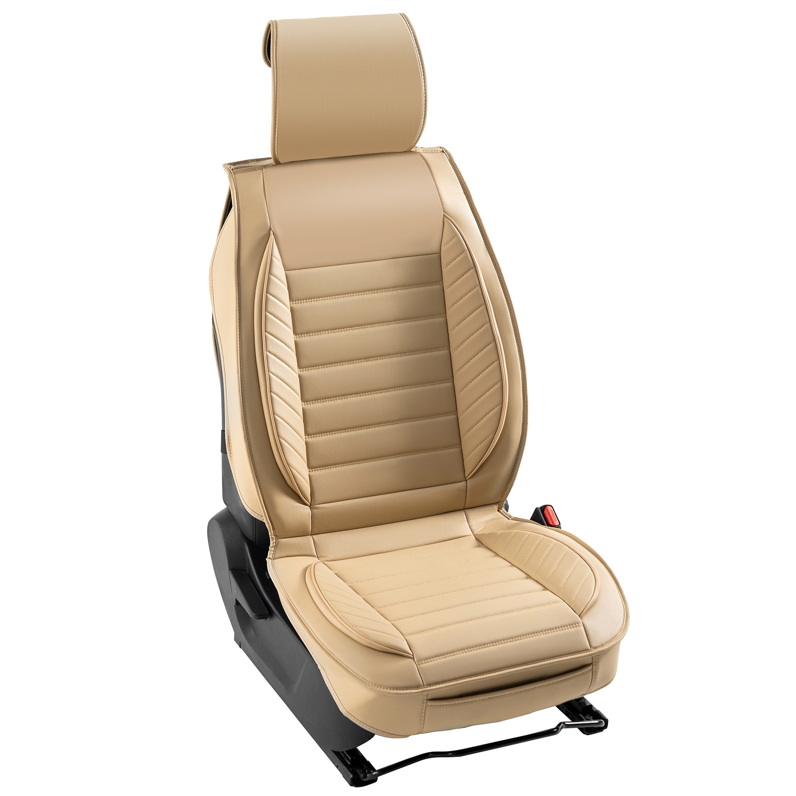 Cubiertas de Asientos para Automóvil, Cubiertas Universales para Asientos Delanteros, 2 piezas de Cubiertas de Asiento de Cuero Sintético, Diseño Semi-cerrado, Compatible con Reposacabezas Desmontables y Airbag, Para la mayoría de los Autos, SUVs y Camionetas, color Beige