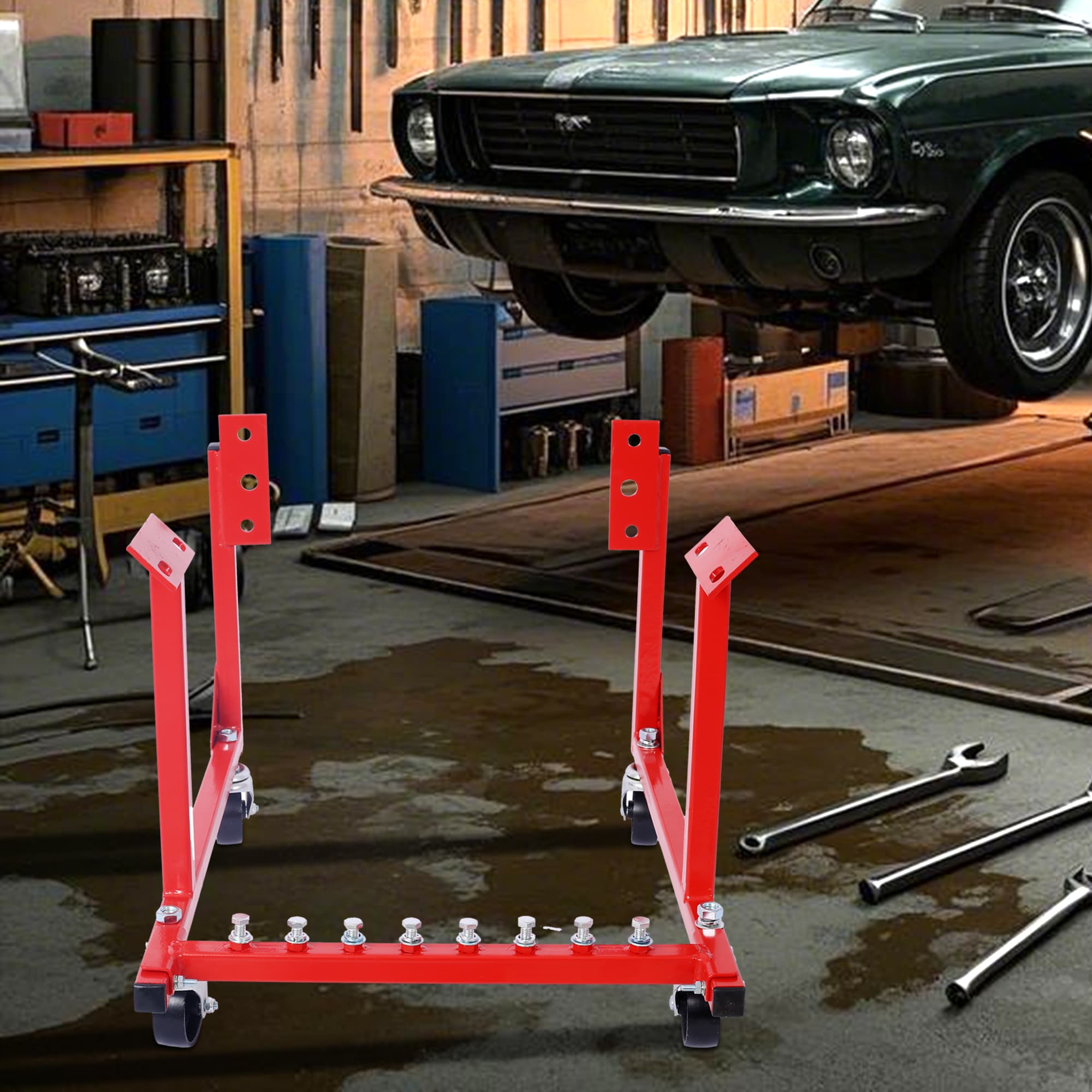 Base de motor Kahomvis con ruedas para motores Chevrolet de bloque pequeño y bloque grande, recubrimiento de polvo, construcción de acero resistente de 3 pulgadas, capacidad de 1000 libras, hardware de almacenamiento incluido, ensamblaje fácil GH-QP214-335.