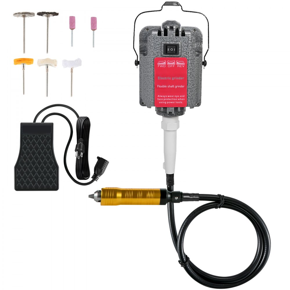 VEVOR S-R Hanging Flex Shaft Grinder 230W Rotary Tool with Stepless Speed Foot Pedal Rotary Carver 0-180000rmp for Carving, Buffing,Drilling,Polishing (6mm flexshaft) - DMJ6MM00000000001V1