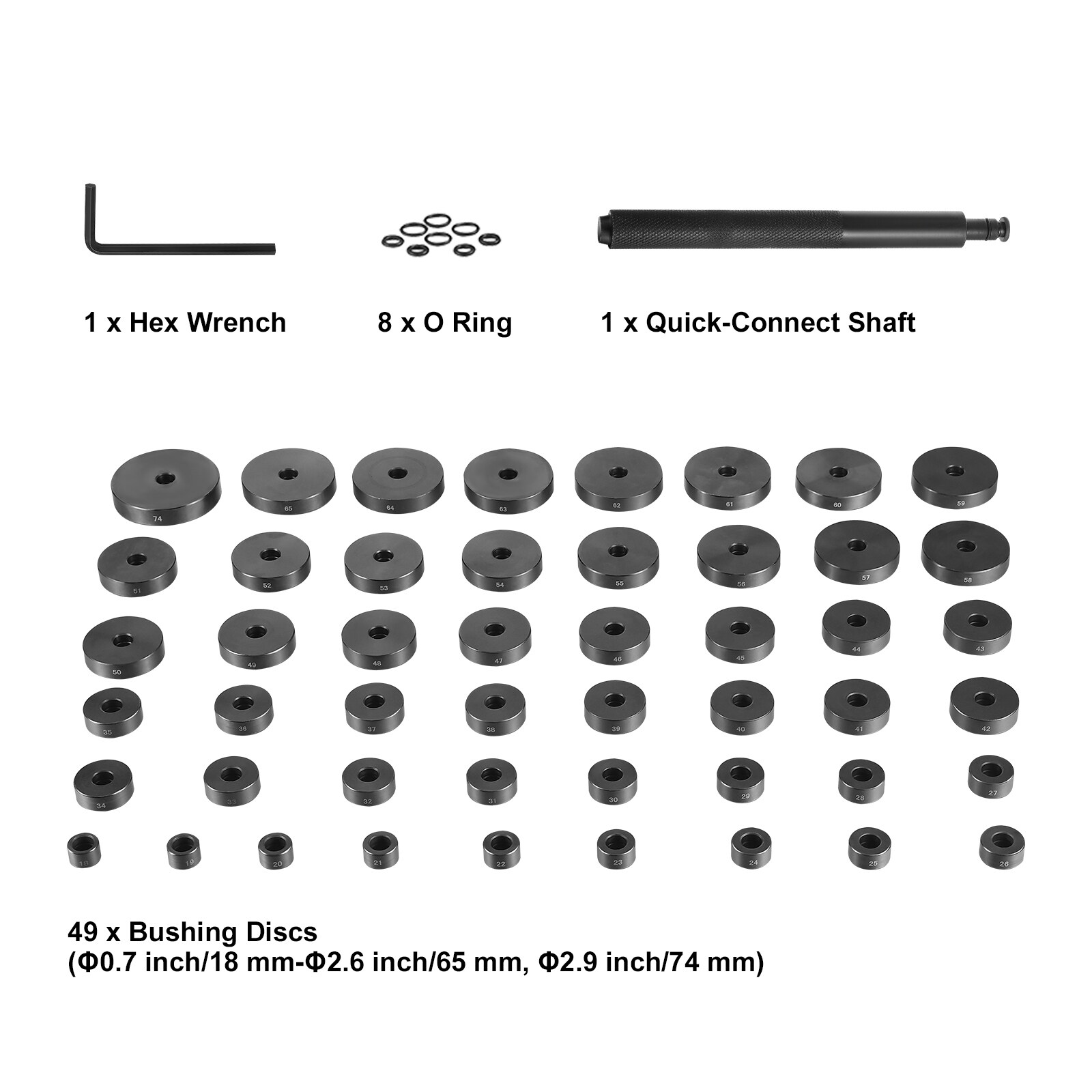 Conjunto de 52 piezas para empujar cojinetes y sellos, incluye discos métricos de 18-65mm y 74mm para ejes de rueda y transmisión. Herramienta para prensar cojinetes y extraer bujes SVOPES52JTZCH03548V0