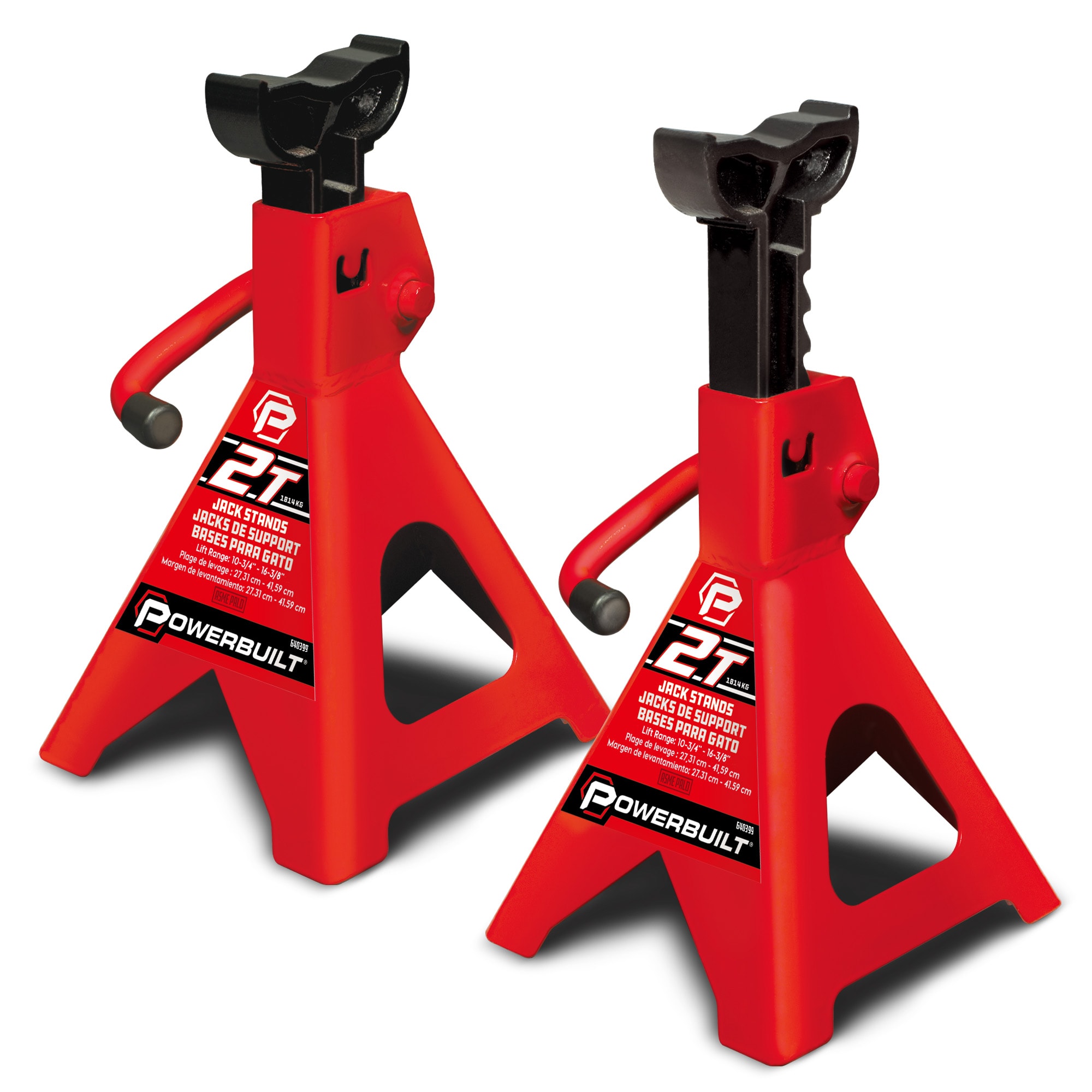 Set de soportes de gato de acero de 2 toneladas en color rojo Powerbuilt 640399.