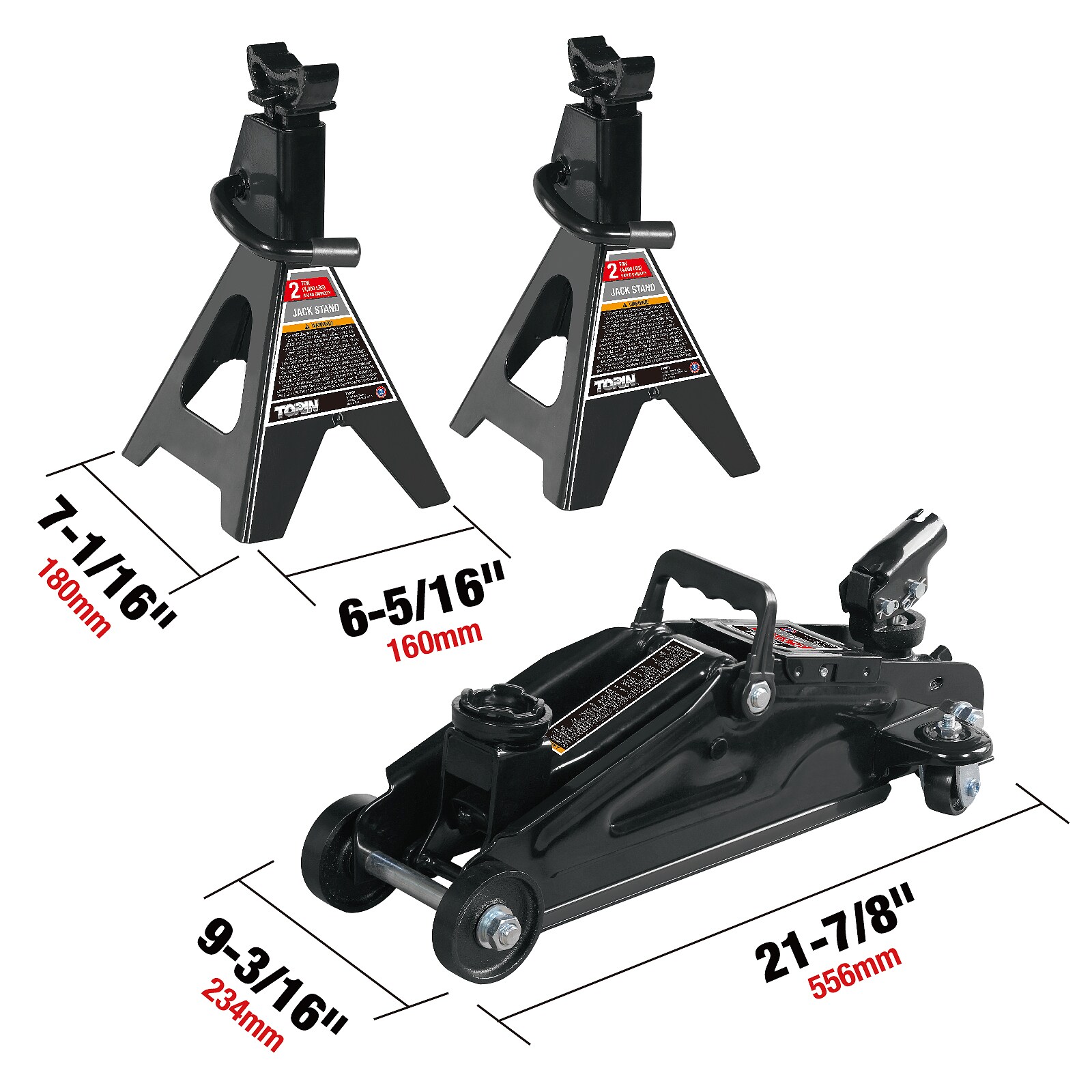 Gato hidráulico de piso manual de acero de 2 toneladas en negro Torin T82001R
