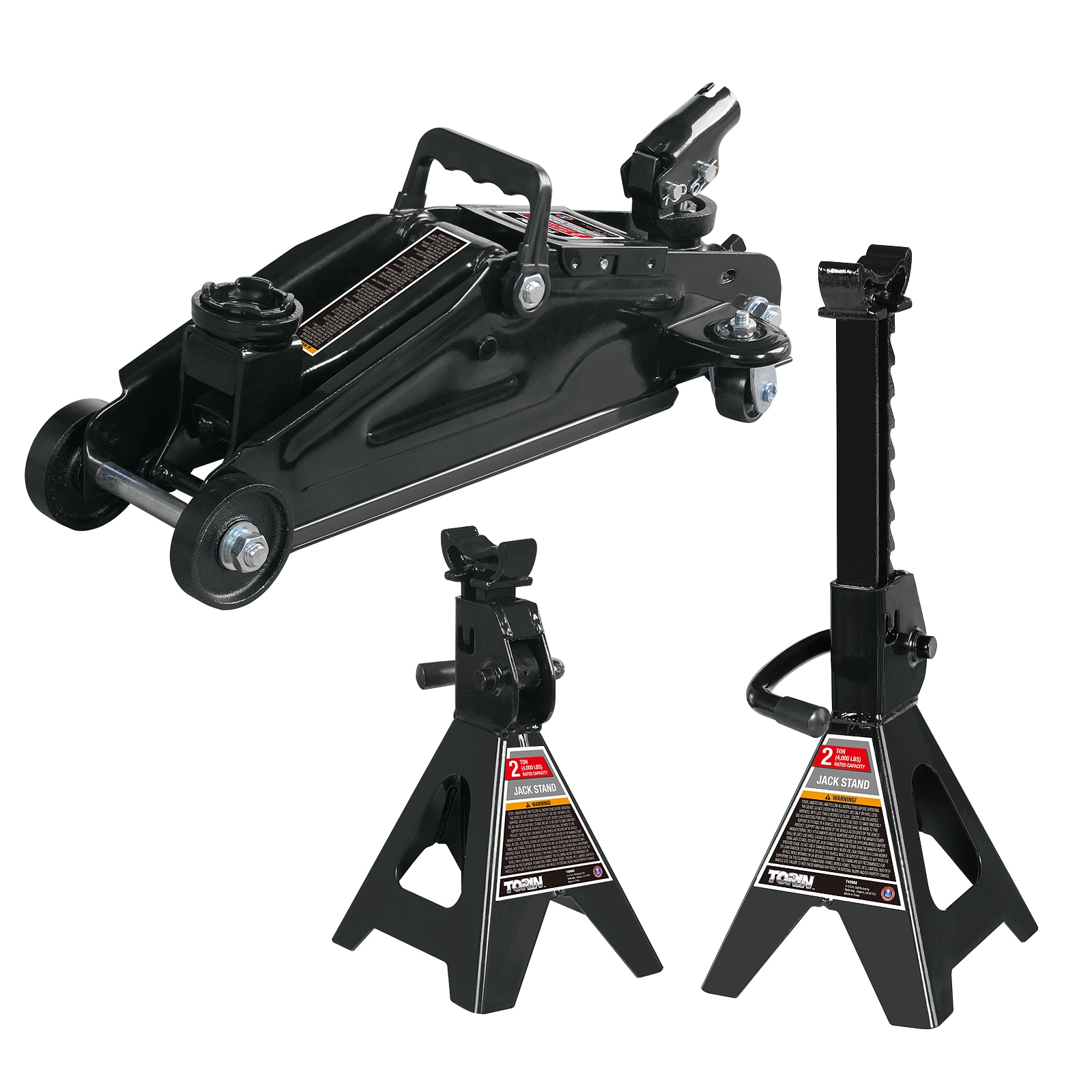 Gato hidráulico de piso manual de acero de 2 toneladas en negro Torin T82001R