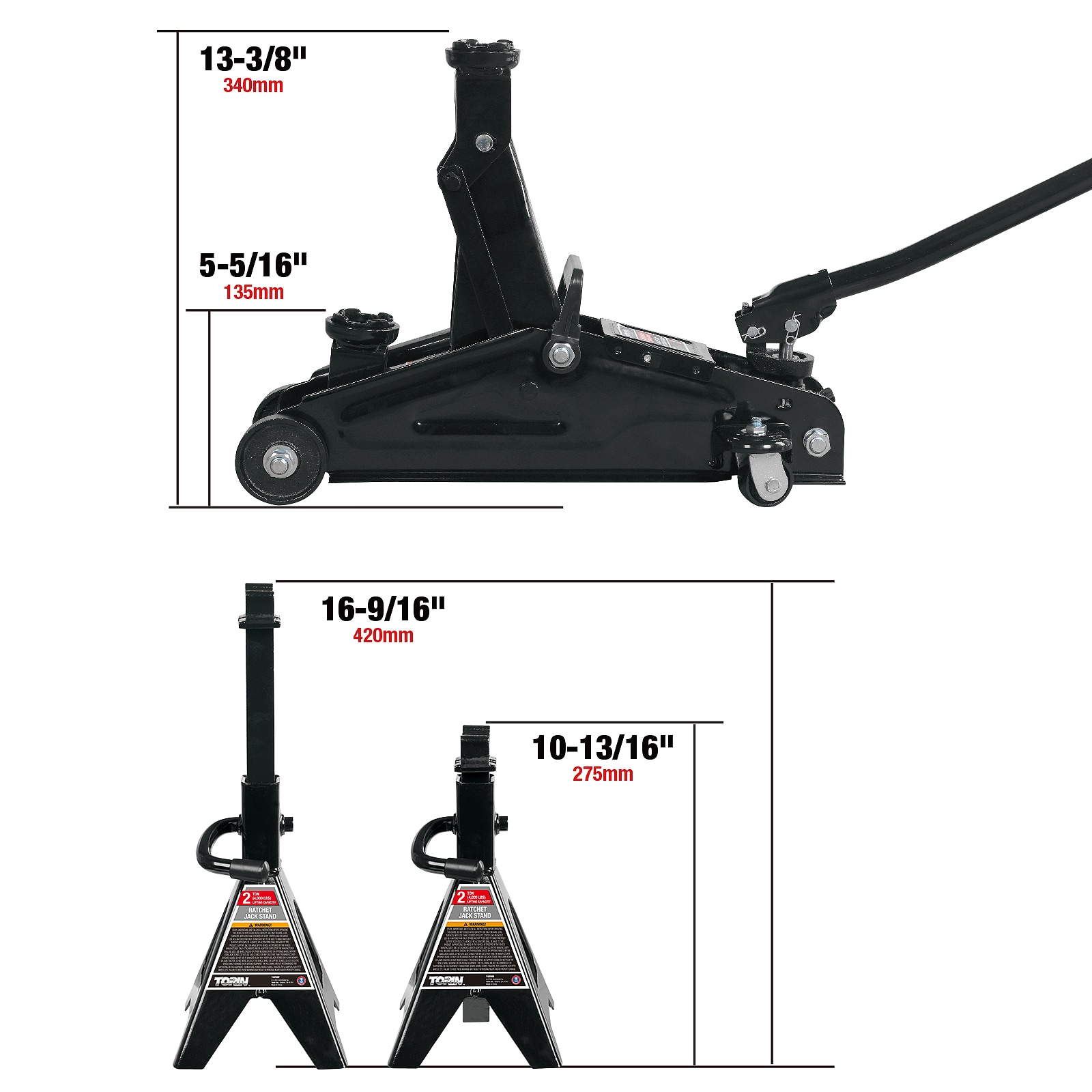 Gato hidráulico de piso manual de acero de 2 toneladas en negro Torin T82001R