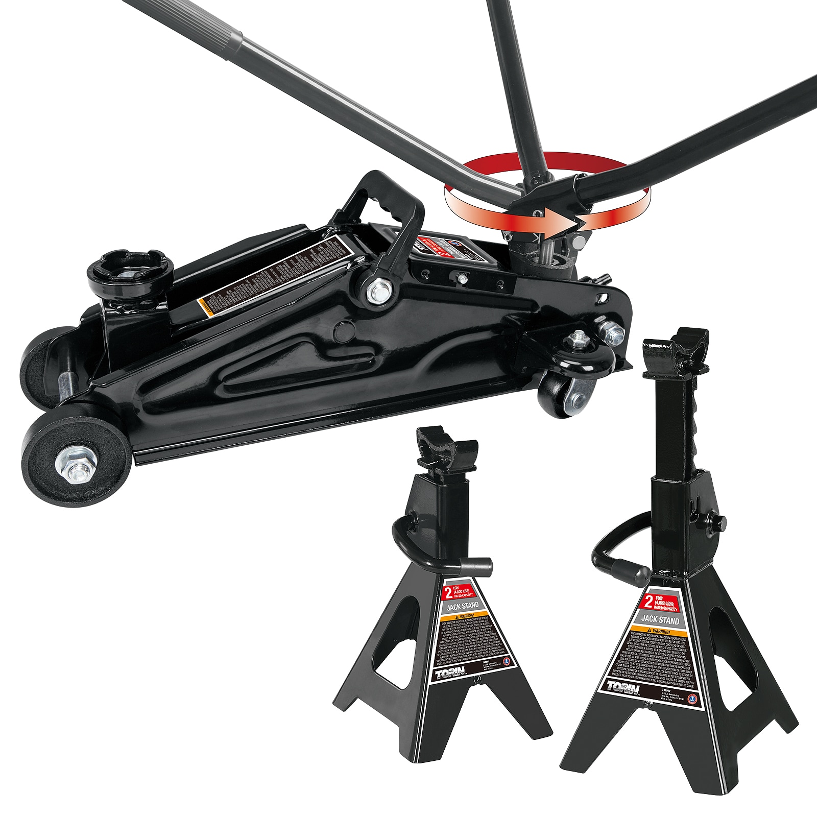 Gato hidráulico de piso manual de acero de 2 toneladas en negro Torin T82001R
