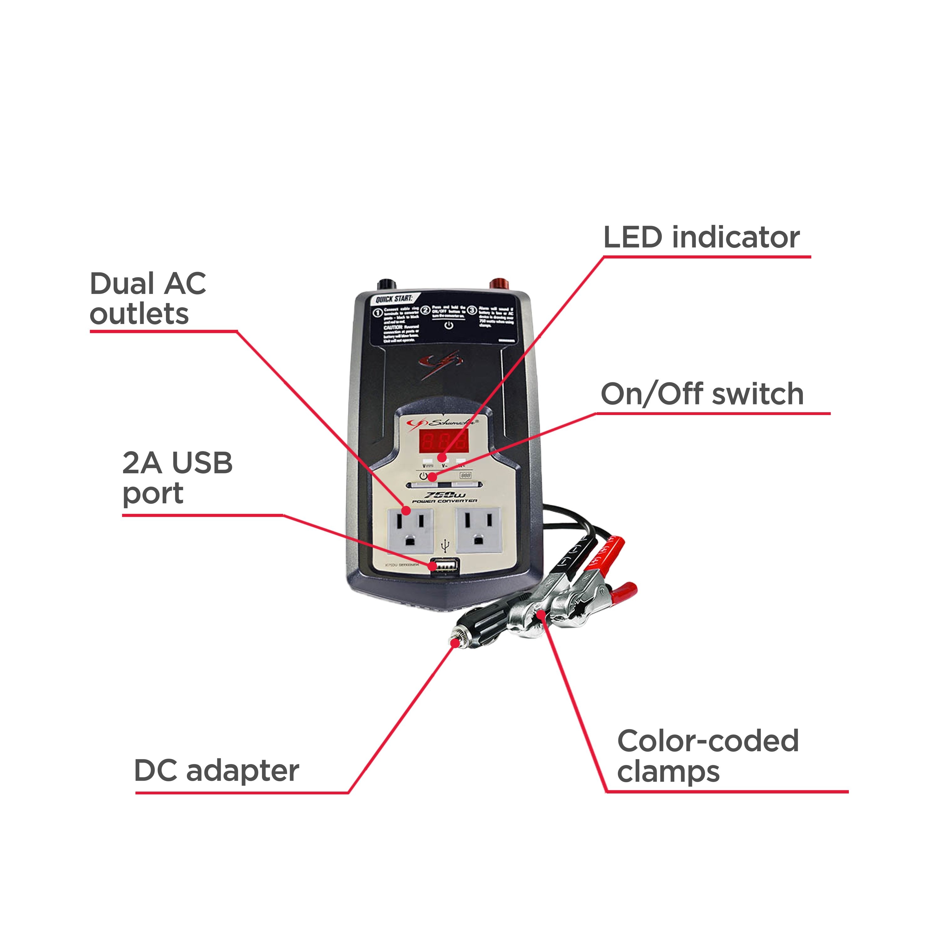 Inversor de corriente de 750 vatios de Schumacher Electric XI75DU