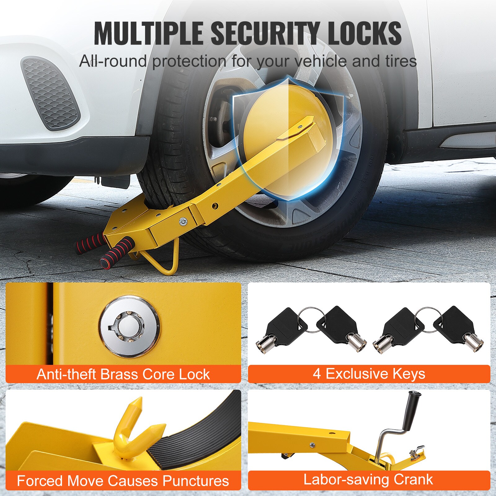 Candado de Doble Llanta SVOPES para Remolques, Autocaravanas, Camionetas y Autos. Bloqueo Antirrobo Resistente. Garra de Llanta Flexible.
