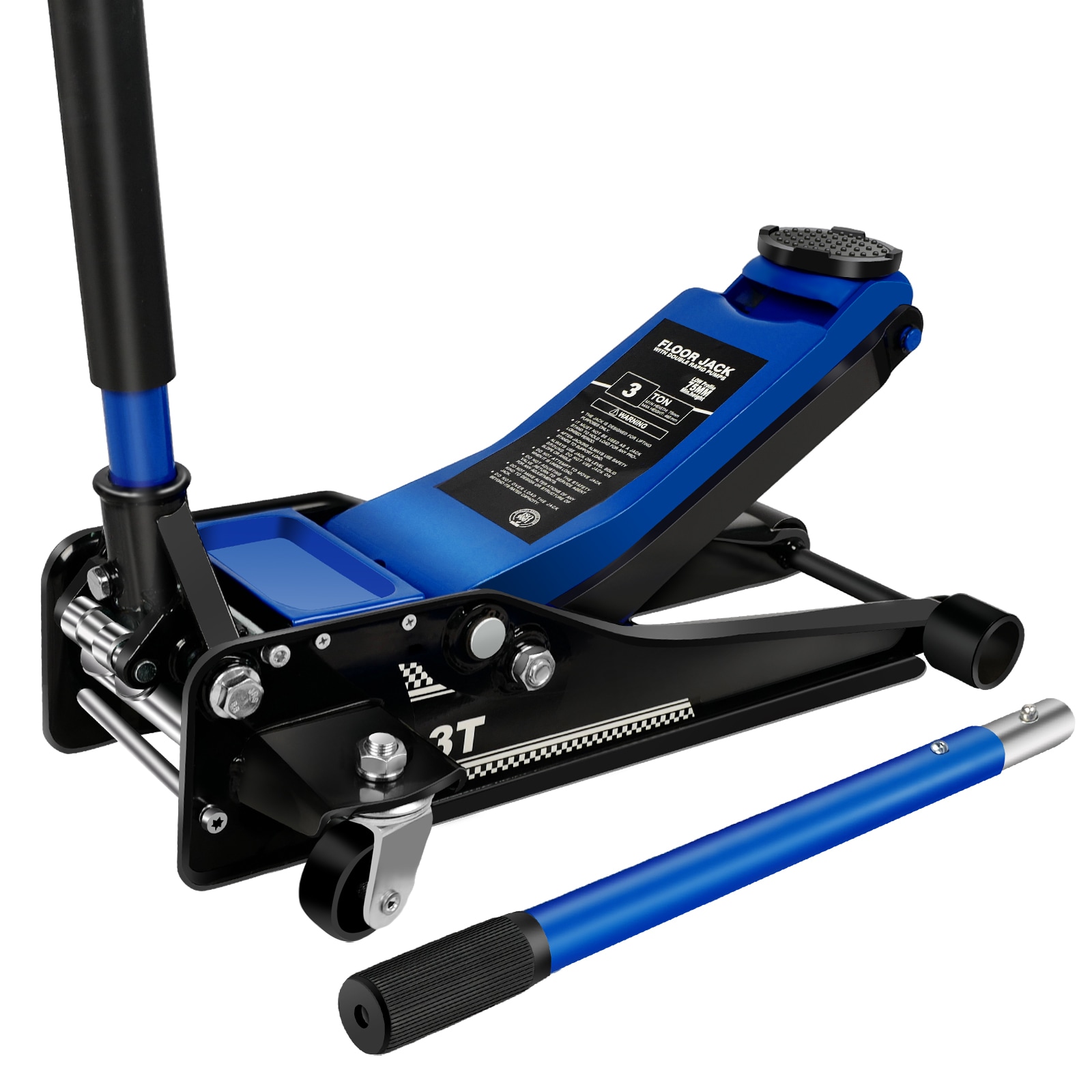 Gato hidráulico de perfil bajo de acero de 3 toneladas en azul Kahomvis SUPER-QP214-214.