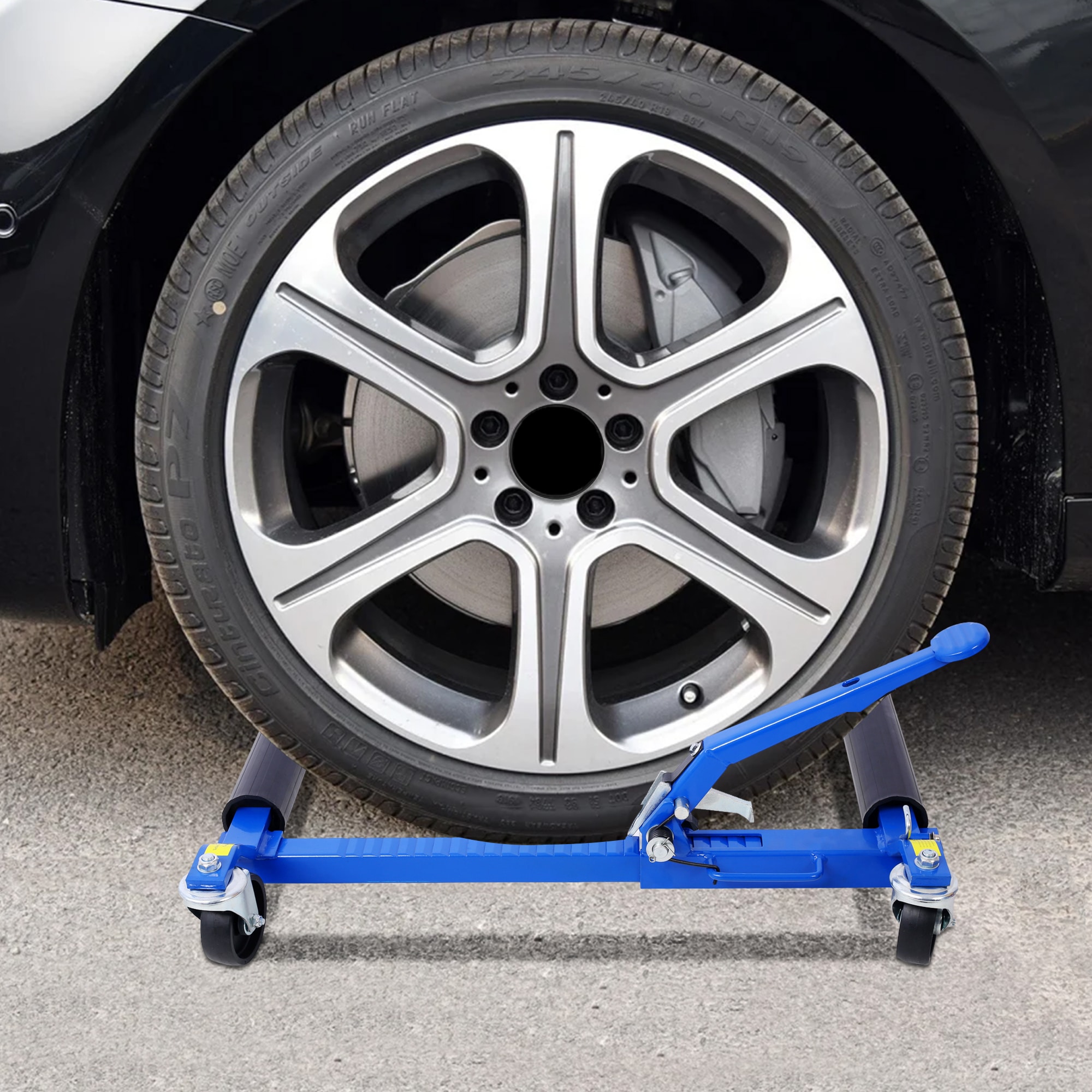 Set de (2) patines para carro Kahomvis, posicionamiento de vehículo hidráulico, gato de llanta hidráulico con pedal ratcheting, capacidad de 1,250 libras, color azul GH-QP214-256.
