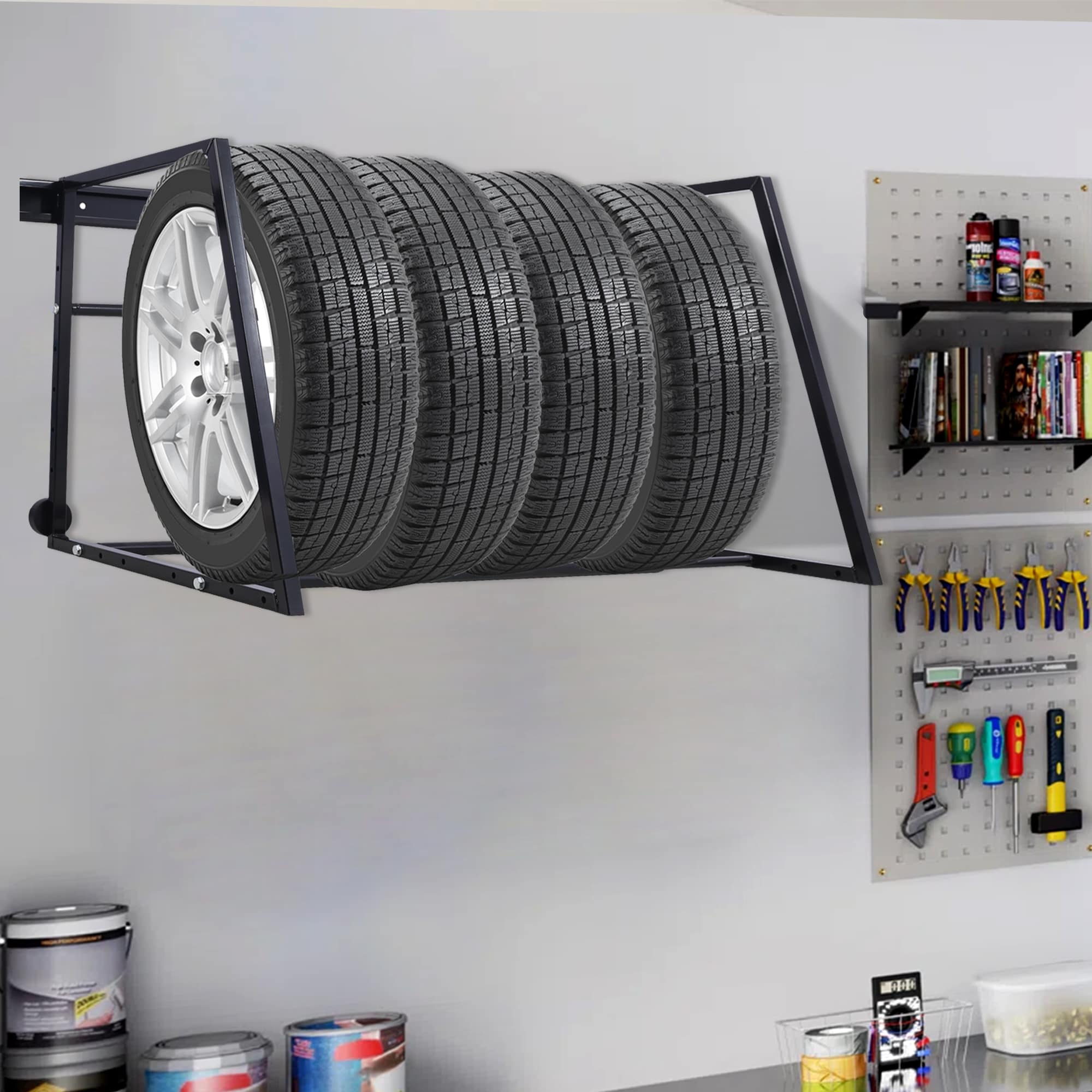 Rack de Almacenamiento Multiuso para Pared de Garage Ajustable de Uso Rudo, Negro