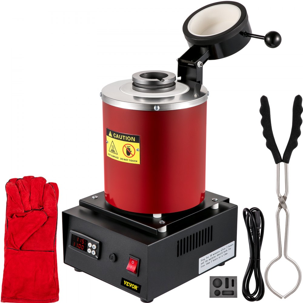 VEVOR Electric Melting Furnace, 3KG Digital Electric Melting Furnace, 1750W 1150℃/2102 ℉ Gold Smelter Furnace W/ Graphite Crucible & Ingot Die for Processing of Melting Gold, Silver, Copper, Alumin - RJLYCSTMC3KG-6KK0V1
