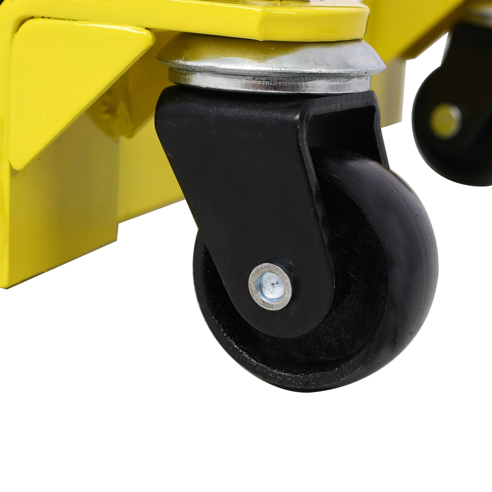 Gato elevador hidráulico portátil para motocicletas Siavonce, capacidad de 1500 lbs, con ruedas y color amarillo.