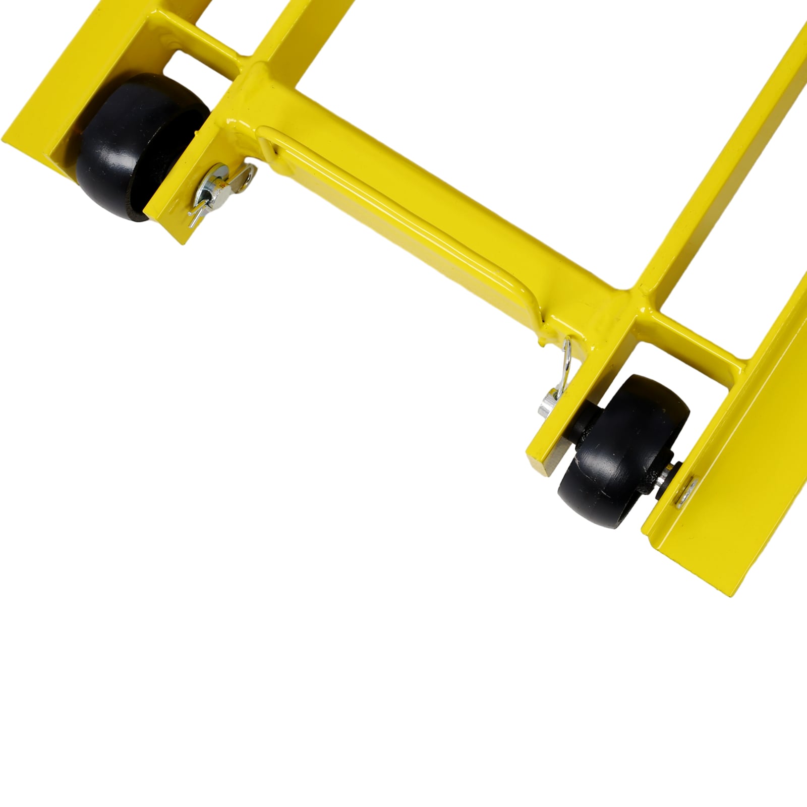Gato elevador hidráulico portátil para motocicletas Siavonce, capacidad de 1500 lbs, con ruedas y color amarillo.