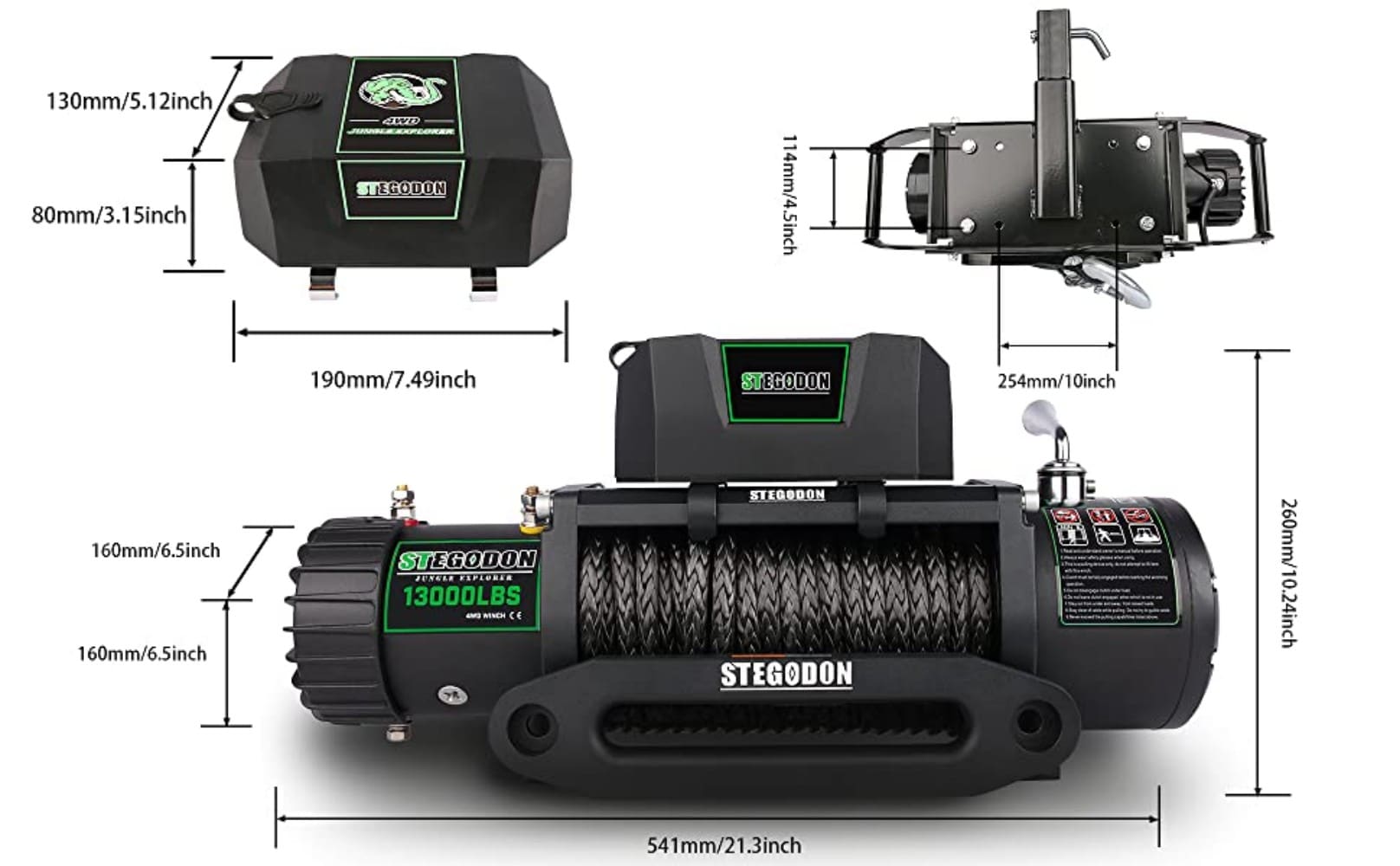 Malacate eléctrico Siavonce New de 13000 libras con cuerda sintética T312V, controles inalámbricos portátiles y manija con cable XH42979.