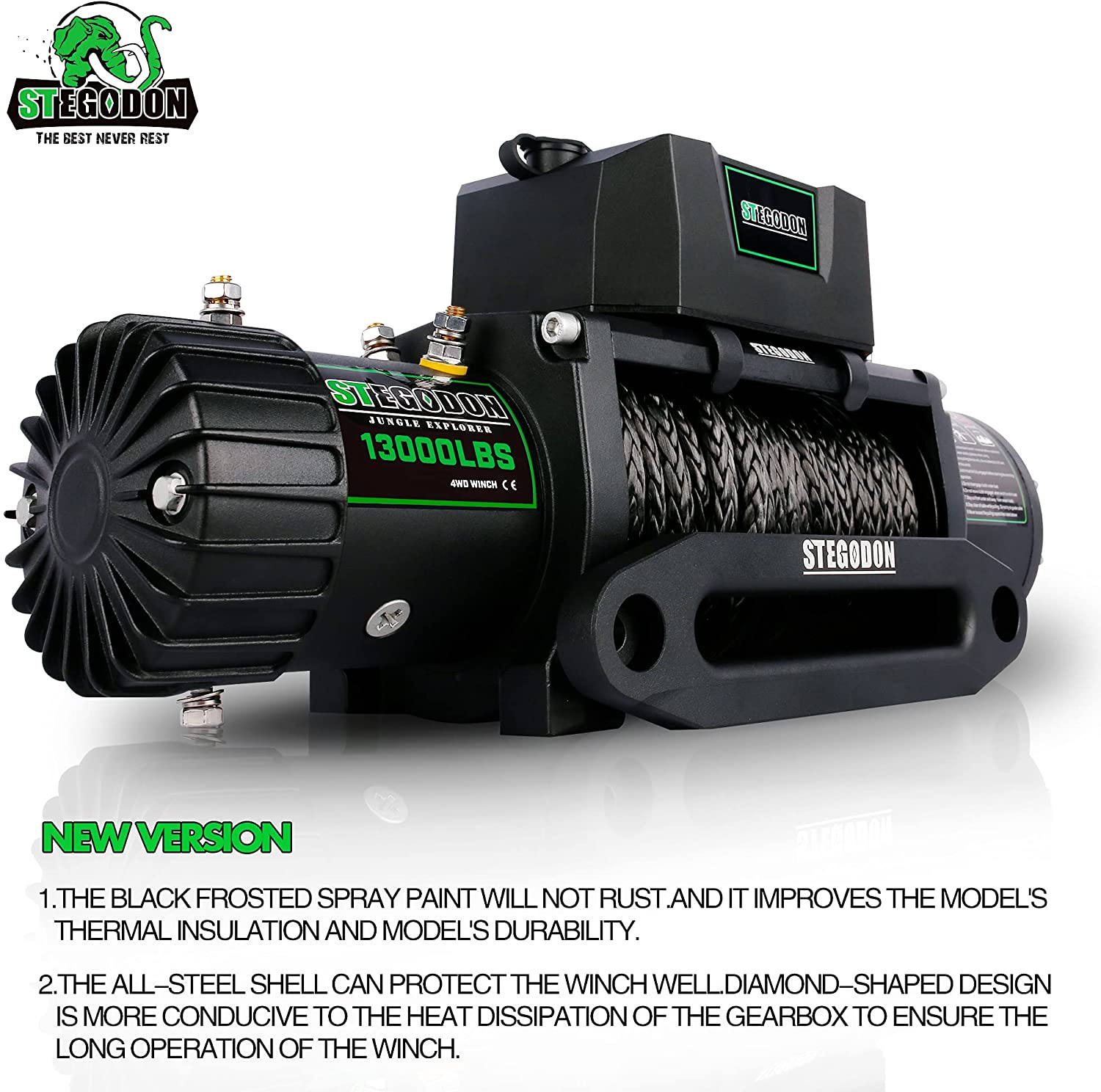 Malacate eléctrico Siavonce New de 13000 libras con cuerda sintética T312V, controles inalámbricos portátiles y manija con cable XH42979.