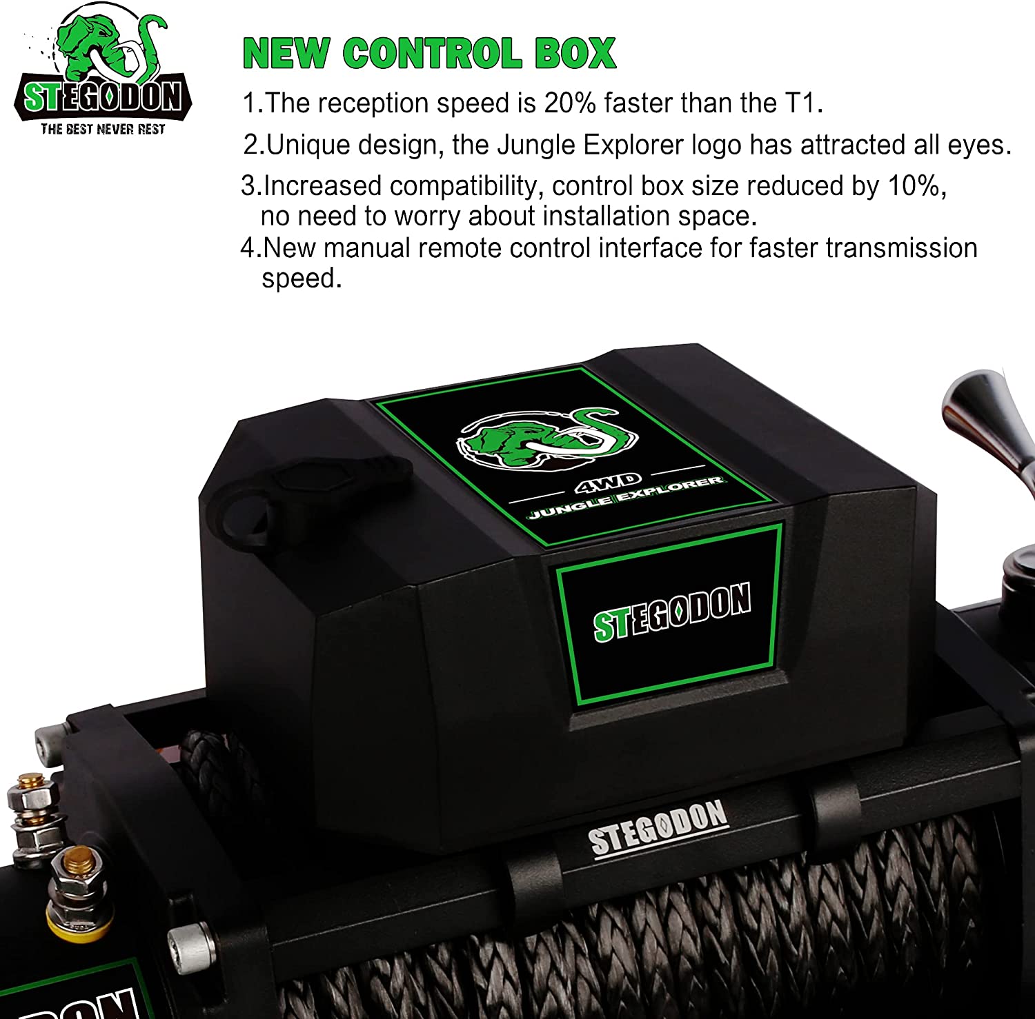 Malacate eléctrico Siavonce New de 13000 libras con cuerda sintética T312V, controles inalámbricos portátiles y manija con cable XH42979.