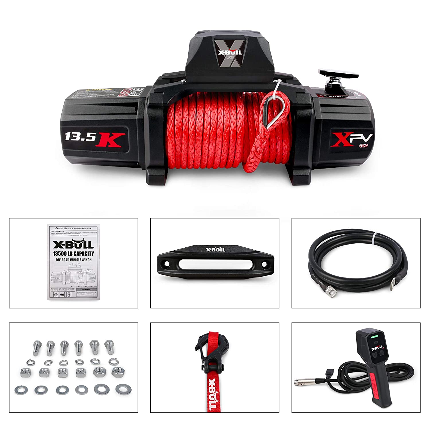 Malacate eléctrico Siavonce Xpv 13500 Lbs 12V con cuerda sintética roja, nuevo para remolque de Jeep, camión 4x4. Llegada reciente XH60285