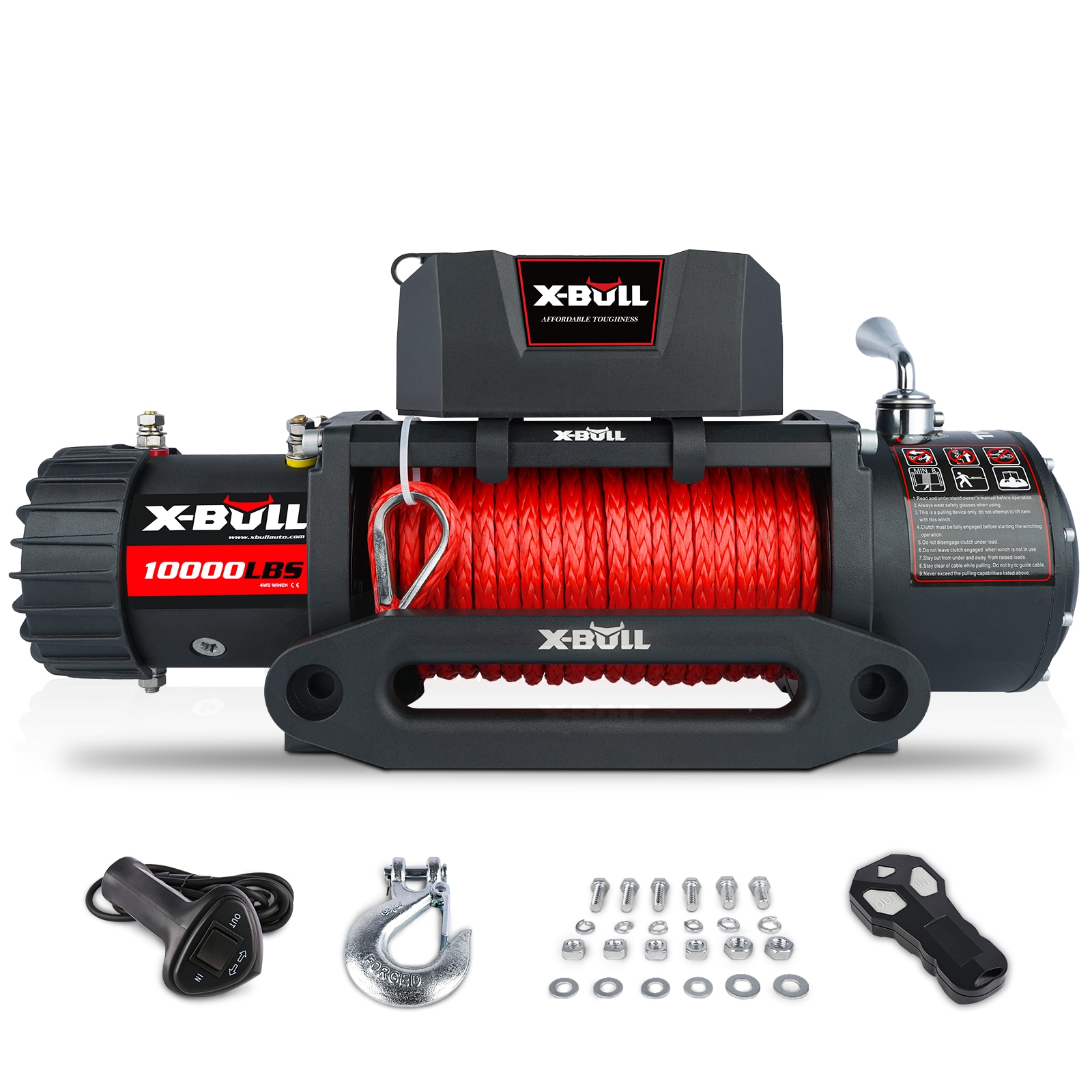 Malacate Eléctrico Siavonce 10000 Lbs 12V Capacidad de Carga de Cuerda Sintética Roja para Remolque de Jeep Camioneta Todo Terreno
